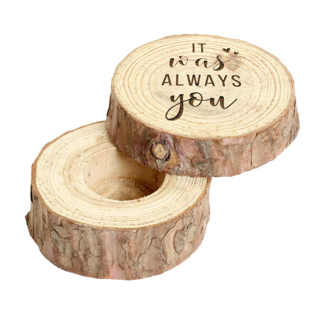 Koyal Wholesale Engraved Oak Wood Ring Box - Real Wood Engagement Ring Case with 'It Was Always You' Engraving - Perfect for Wedding Proposals, Anniversary Gifts & Jewelry Storage