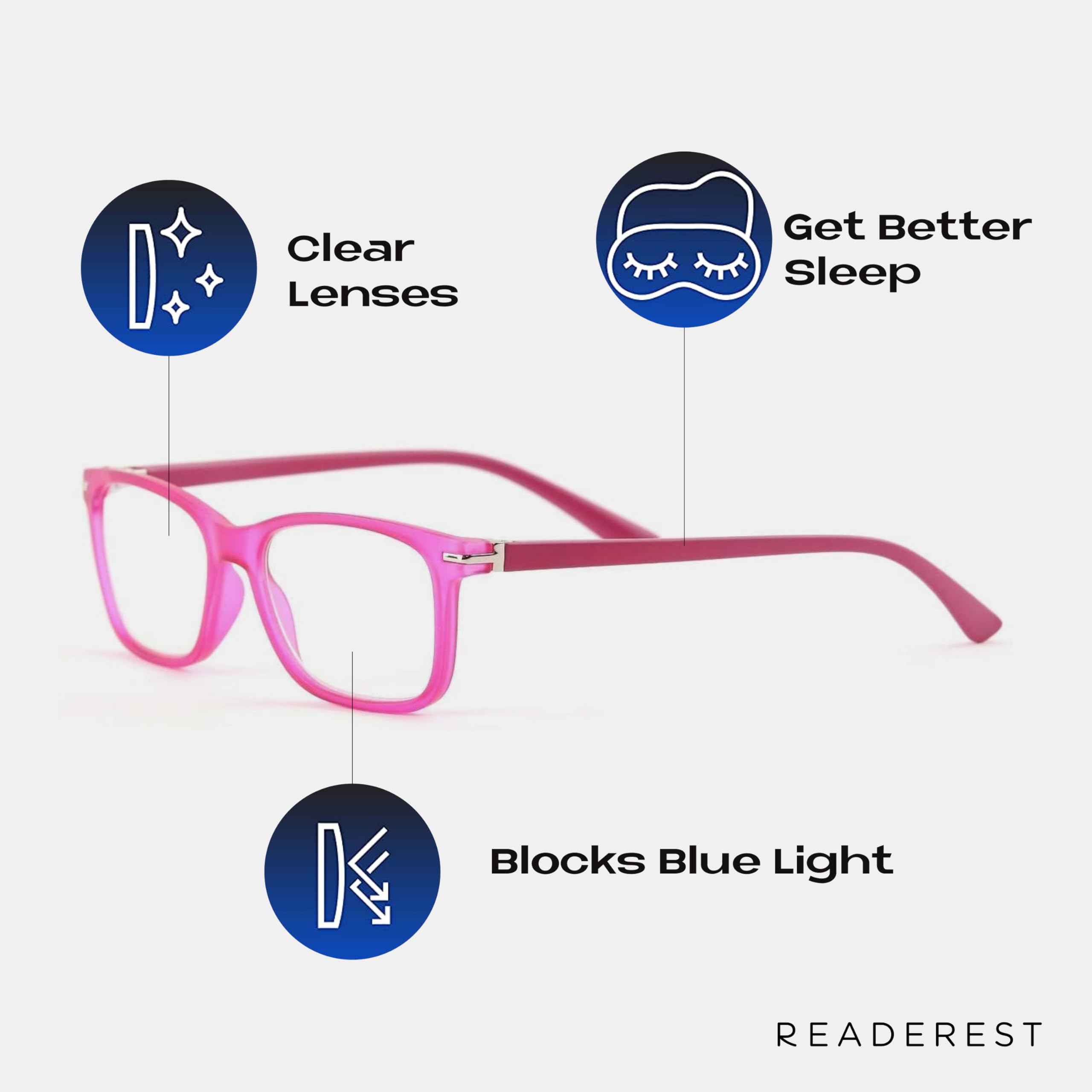 Readerest Blue Light Blocking Reading Glasses 0.50 Magnification - Anti Glare Computer Glasses with UV Protection & Thin Reflective Lens for Men & Women - Reduce Eye Strain for Office Work, Gaming & Screen Time (Pink)