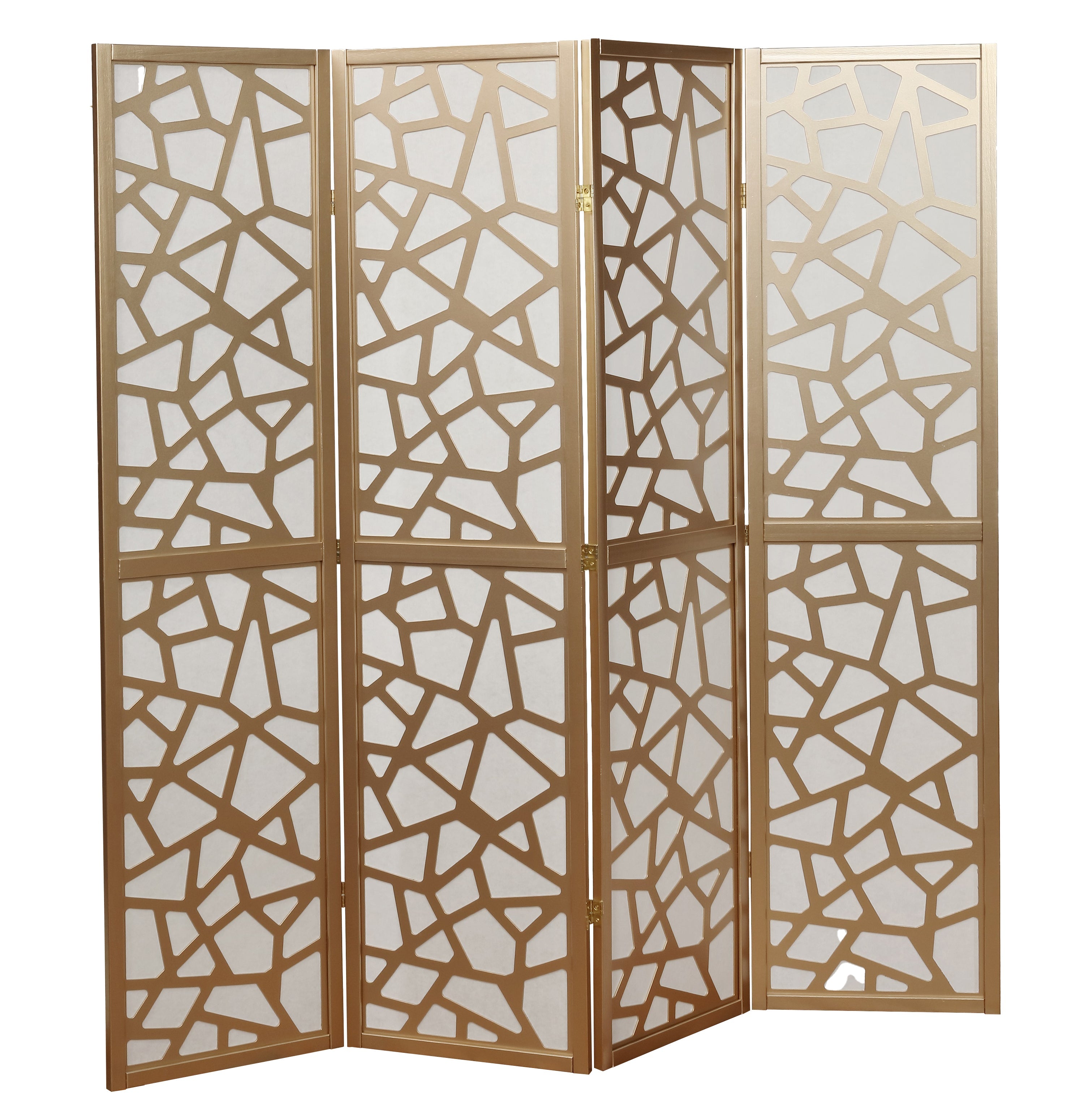 Roundhill Furniture Giyano 4-Panel Folding Room Divider - Gold Decorative Privacy Screen for Home, Office, or Event Spaces