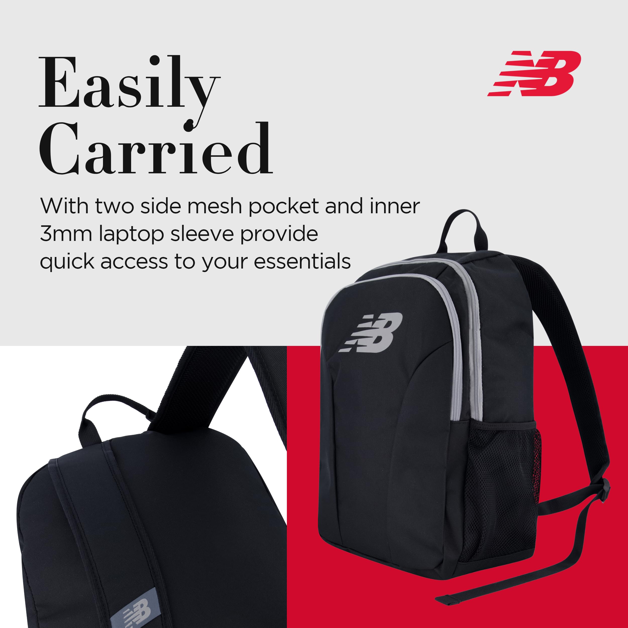 New Balance 19 Inch Laptop Backpack for Men & Women - Durable Travel Computer Bag with USB Charging Port - Perfect for Work, School & Business Trips (Black)