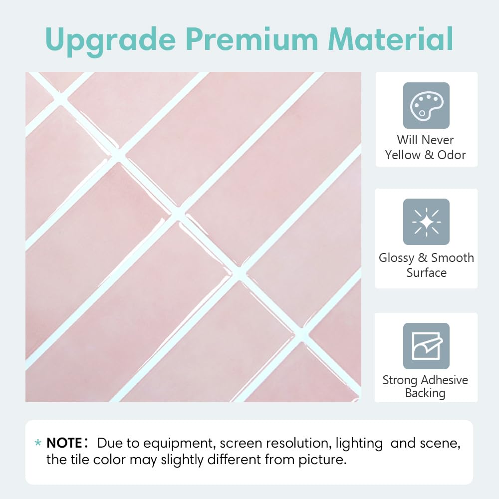 Commomy Pink Peel and Stick Tile - 10 Pack 12