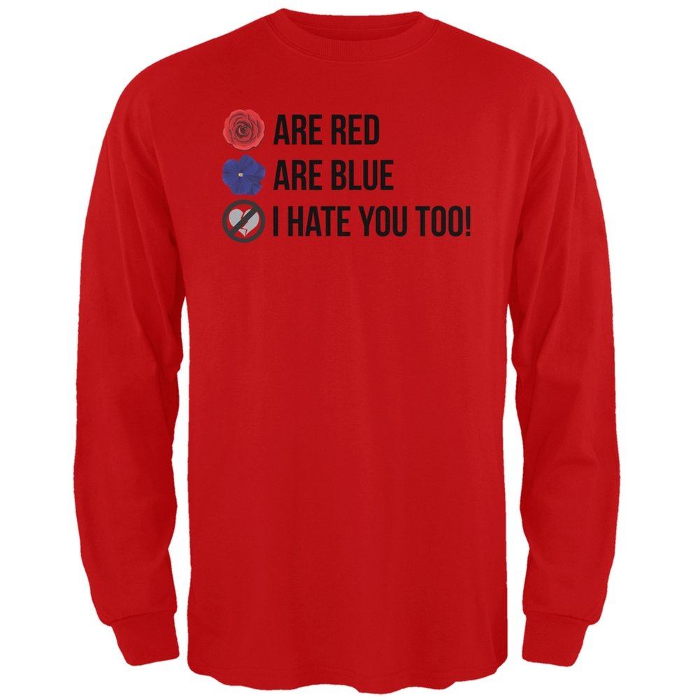 Red Roses Poem Print Long Sleeve T-Shirt for Men & Women - Large Size | Valentine's Day Gift, Poetry Lover Apparel, Casual Wear
