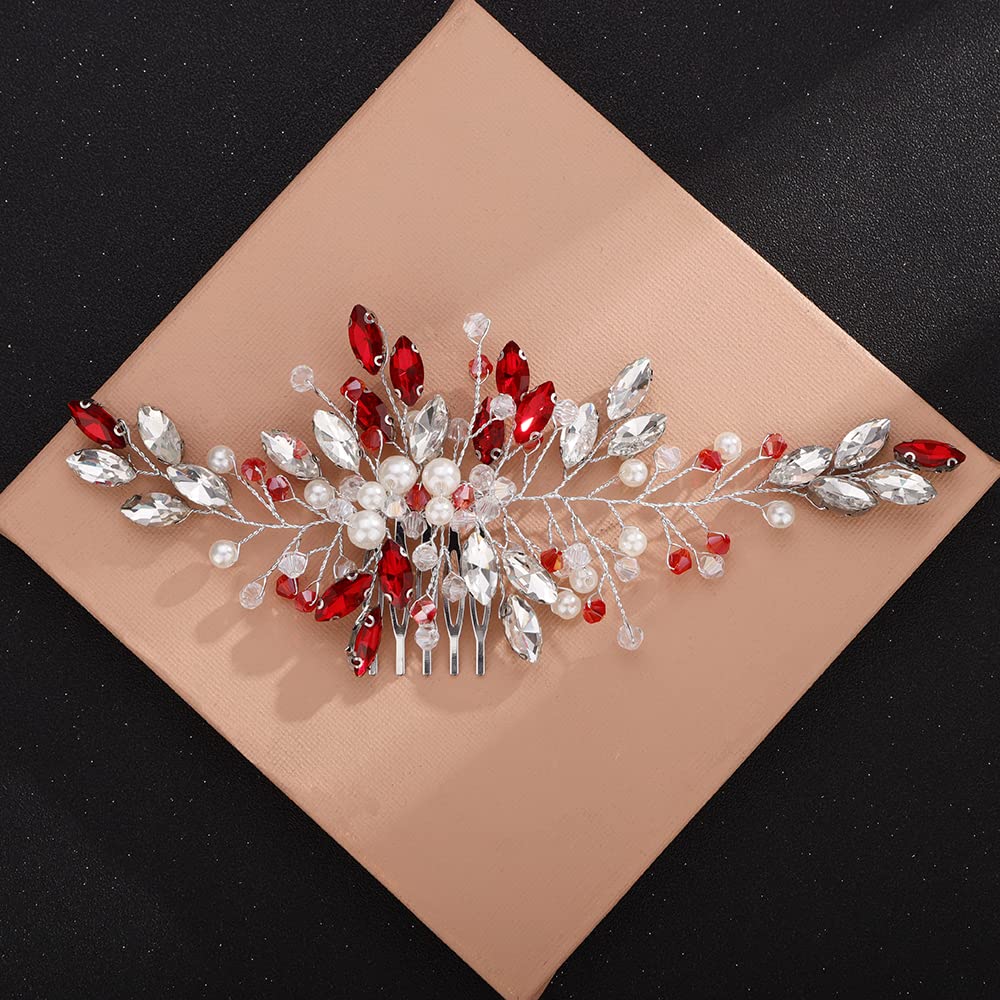 Ruby Crystal Hair Comb - Bridal Wedding Hair Accessories for Women, Prom & Party