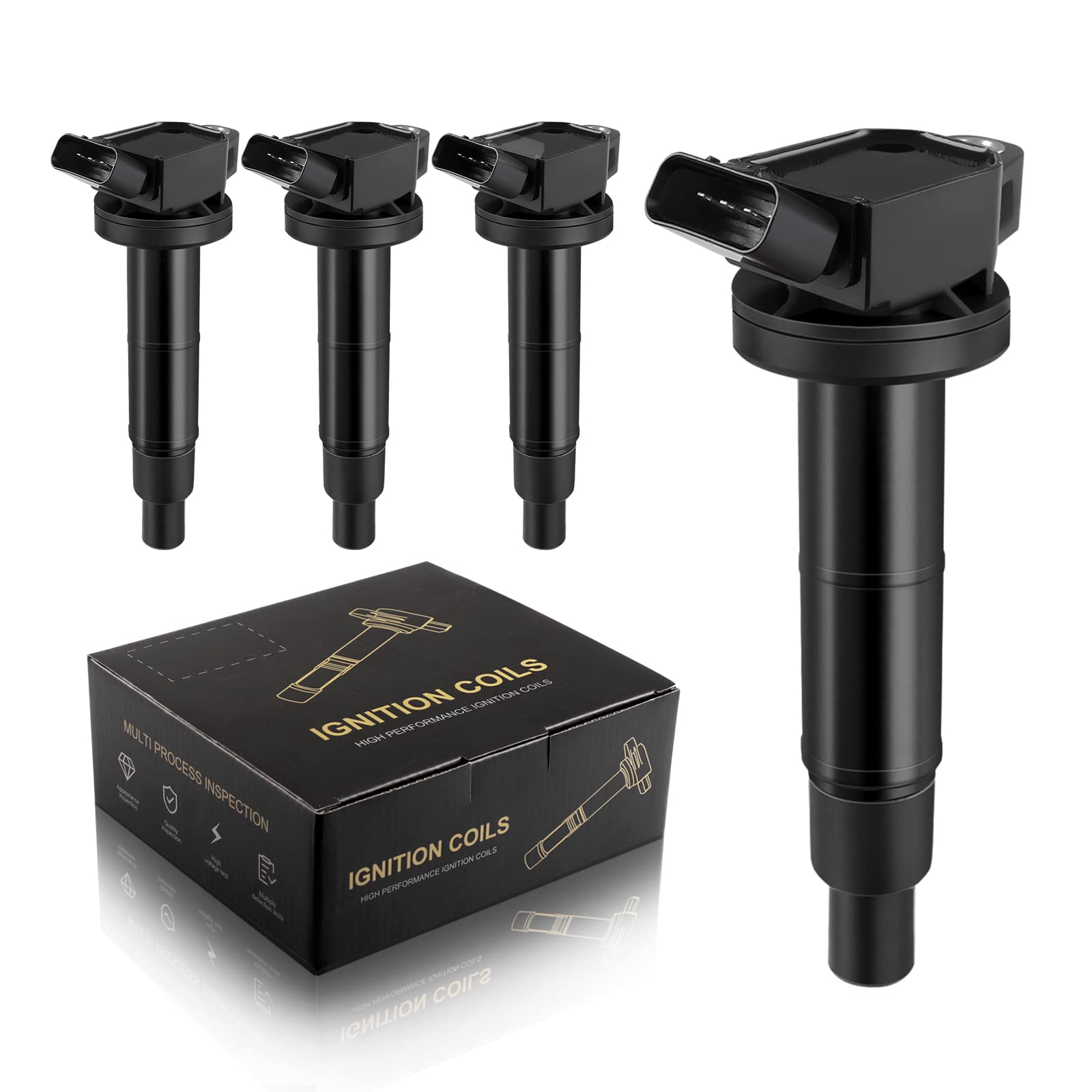 TXROMTZ 4-Piece Ignition Coil Pack Set - Compatible with Toyota Camry, RAV4, Solara, Matrix, Highlander & Lexus HS250h, Pontiac, Scion TC 2.4L L4 - Replaces 90919-02244, UF333, C1330 - Perfect for Engine Performance & Smooth Driving