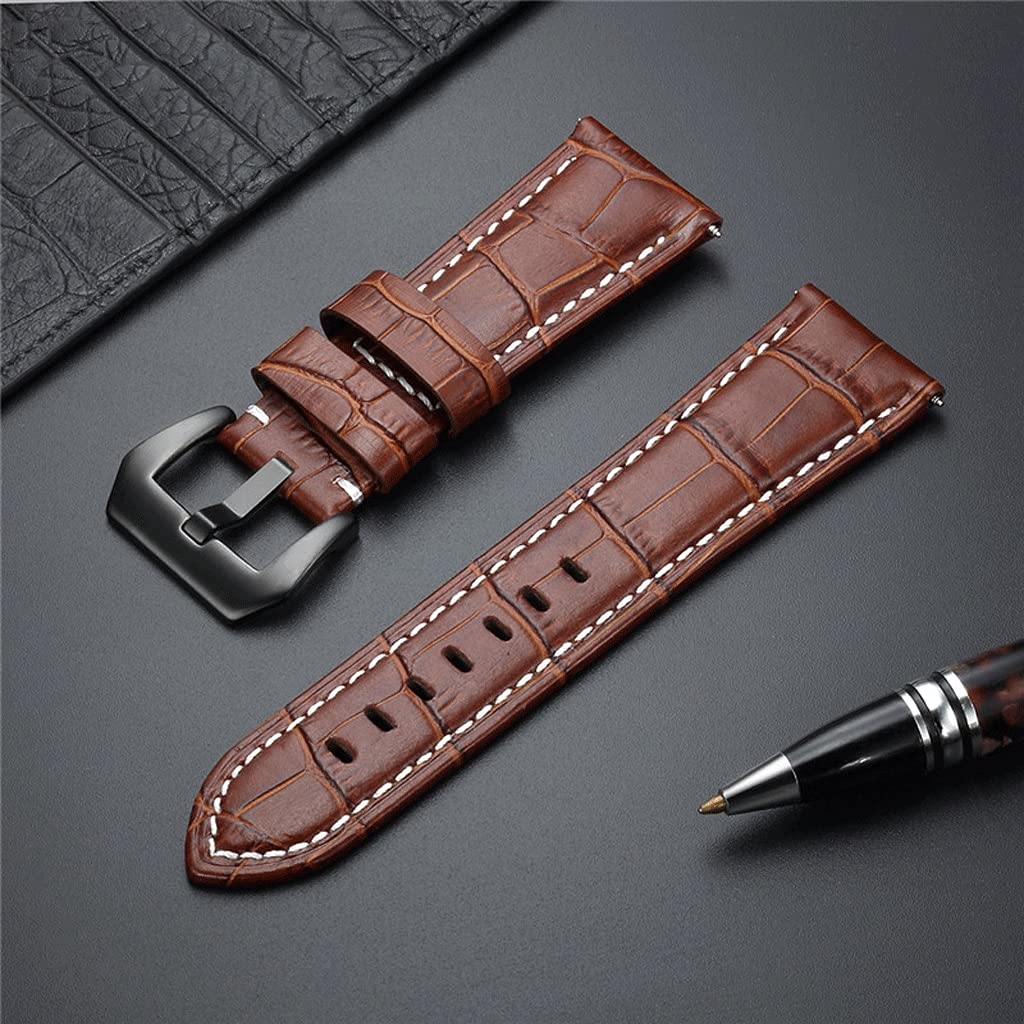 Genuine Leather Watch Band Strap 20mm 22mm 24mm 26mm - Solid Metal Buckle, Brown (24mm) | Replacement Watch Accessories for Men & Women | Perfect for Casual, Business & Formal Occasions