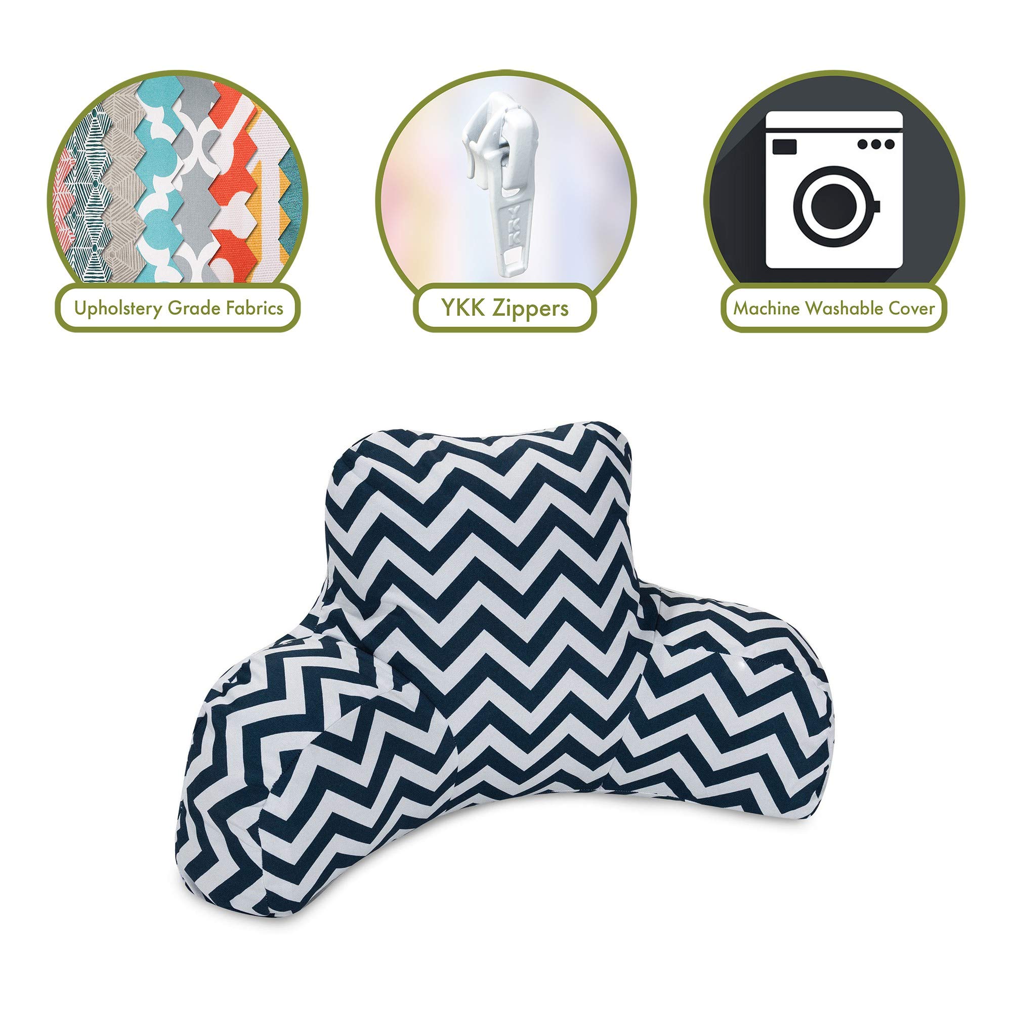 Majestic Home Goods Chevron Reading Pillow - Navy Blue Backrest Support for Bed, Sofa & Floor - Perfect for Reading, Gaming, Watching TV & Relaxing