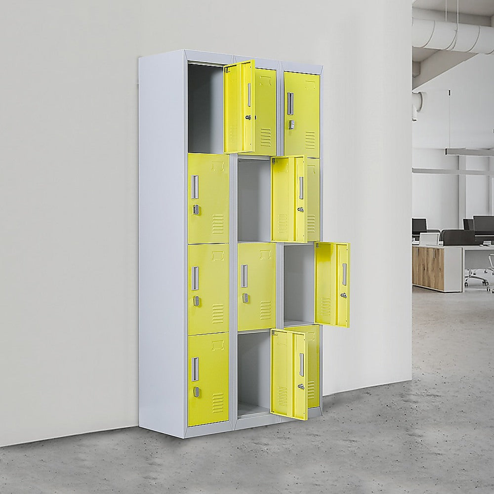 12-Door Locker for Office, Gym, Shed, School & Home Storage - Heavy Duty Standard Lock with 2 Keys - Perfect for Secure Personal Belongings & Equipment Storage