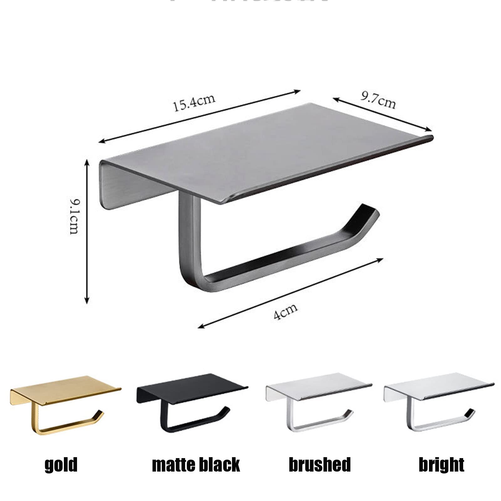 Stainless Steel Toilet Paper Holder with Phone Shelf - Wall Mounted Bathroom Tissue Roll Dispenser - Matte Black - Durable SUS 304 - Perfect for Small Bathrooms & Modern Home Decor