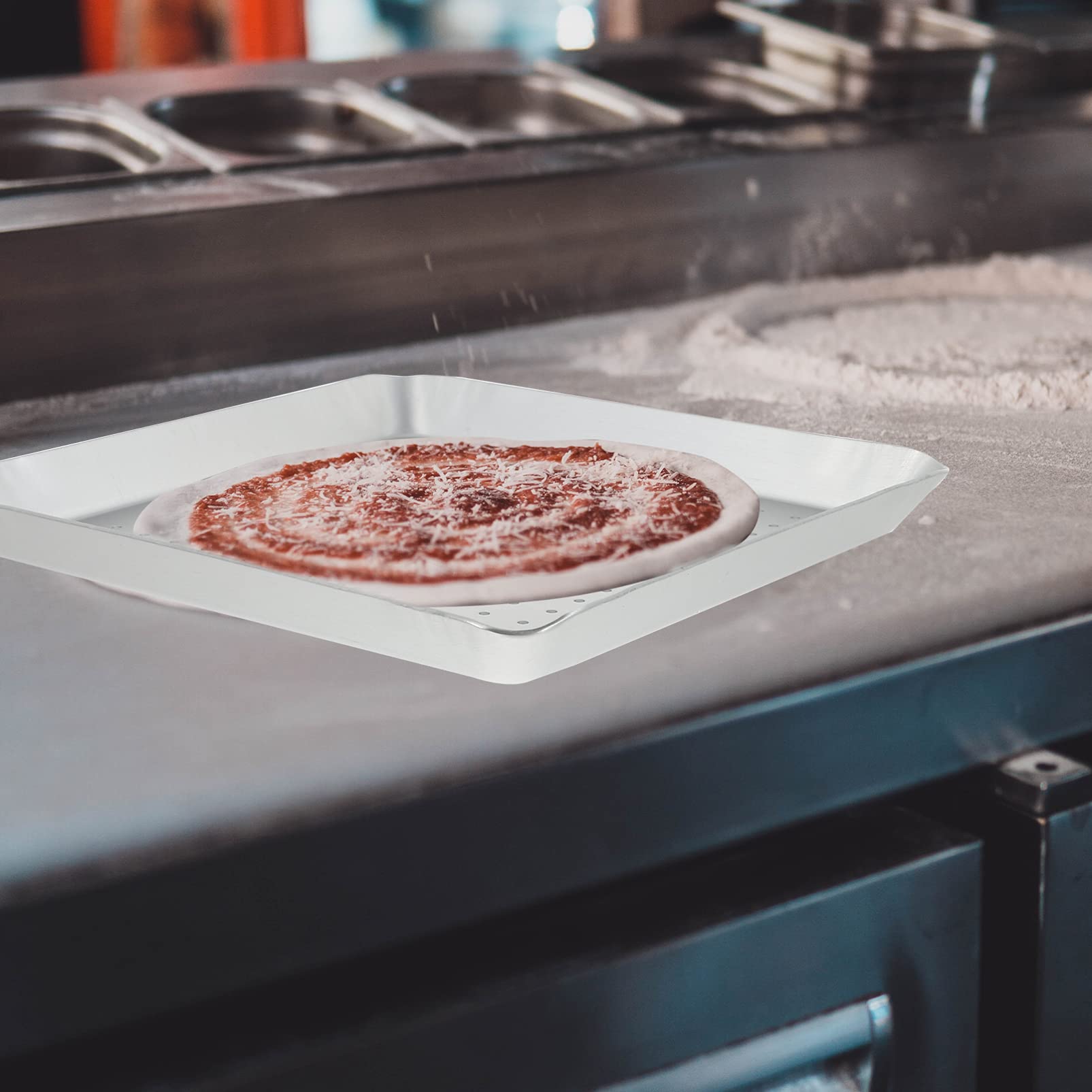 DOITOOL 12 Inch Non-Stick Square Pizza Pan - Perforated Baking Tray for Crispy Crust, Perfect for Homemade Pizza, Restaurant & Kitchen Use - Oven Safe & Easy Clean Bakeware (Ideal for Pizza Parties, Family Dinners & Commercial Kitchens)