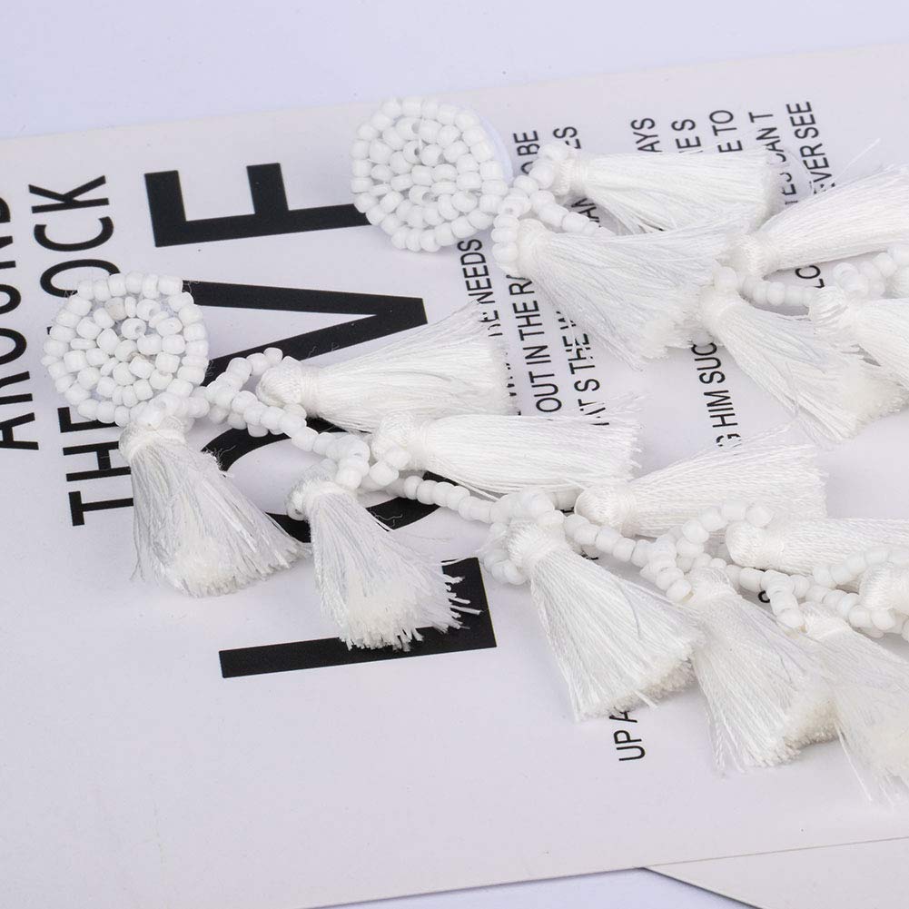 Treeable Long Tassel Earrings for Women - Large Boho Statement Fringe Chandelier Dangle Earrings, Big Bohemian Drop Earrings for Party & Daily Wear (Long White Tassel Fringe Earrings) | Perfect for Festivals, Weddings, and Boho Fashion Outfits