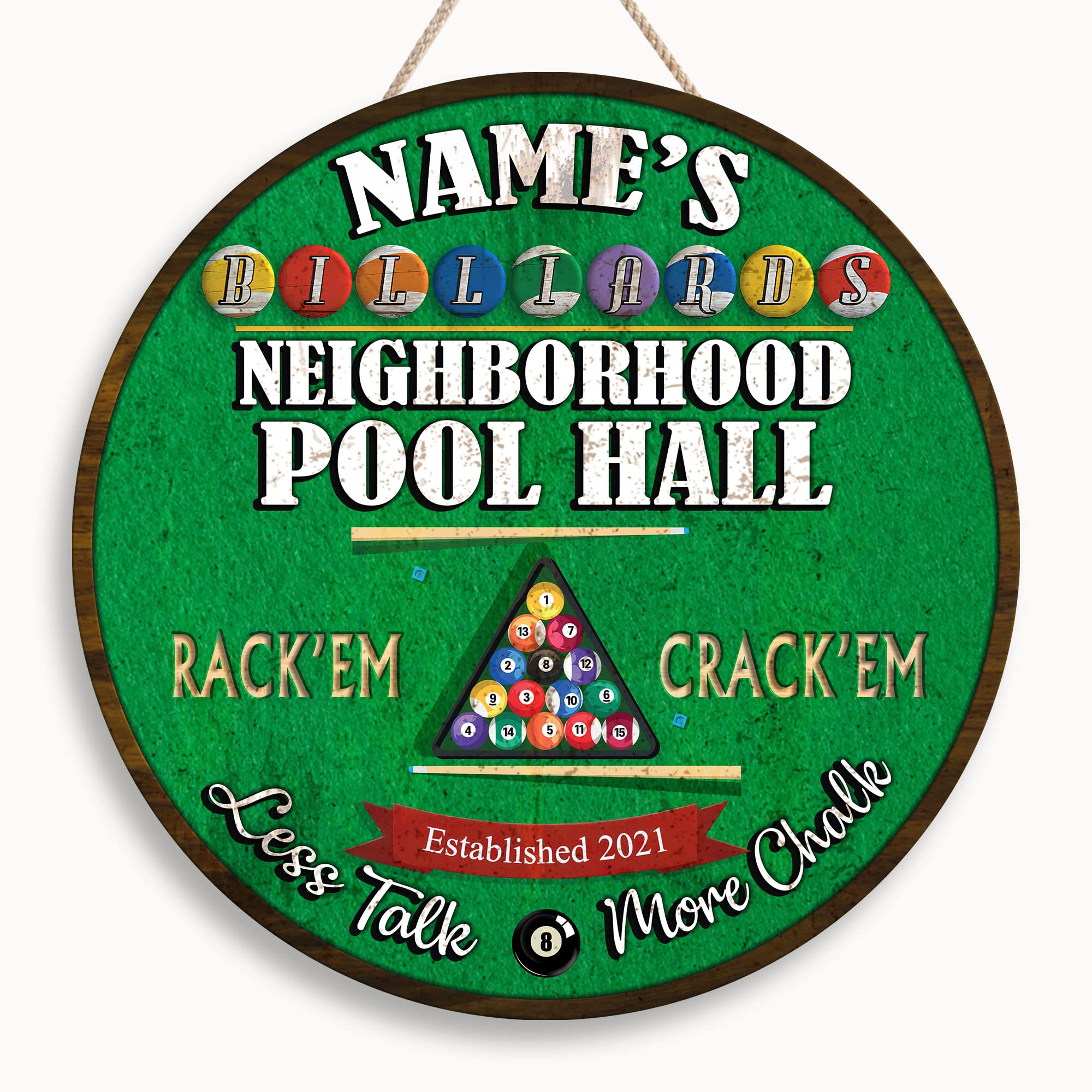 Custom Billiards Room Wood Sign - Personalized Man Cave & Pool Table Decor - Multiple Sizes for Recreation Room, Bar or Pub - Unique Gifts for Men - Retro Style Printed Wooden Plaque - Perfect for Game Rooms & Sports Bars