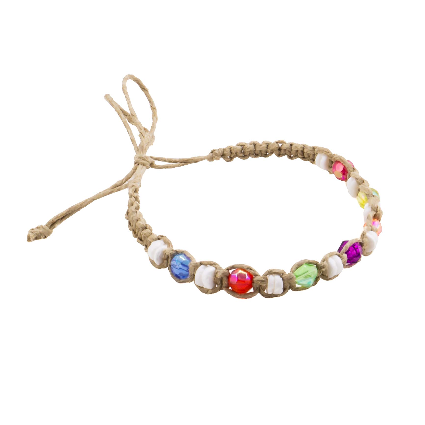BlueRica Hemp Anklet Bracelet with Puka Shells & Multicolor Beads - Bohemian Ankle Bracelet for Women, Summer Beach Accessories, Festival Jewelry Gift for Her