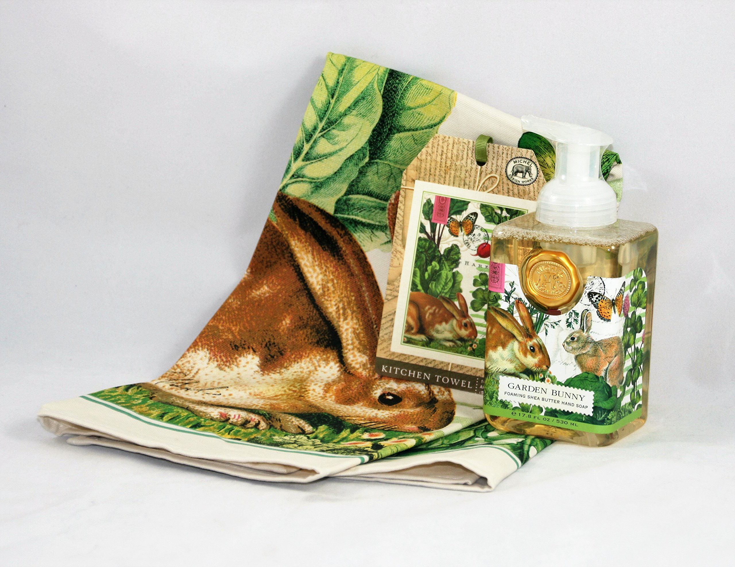 Michel Design Works Garden Bunny Kitchen Towel & Foaming Hand Soap Set - Cute Spring Home Decor & Kitchen Essentials for Easter, Farmhouse, Cottagecore Style