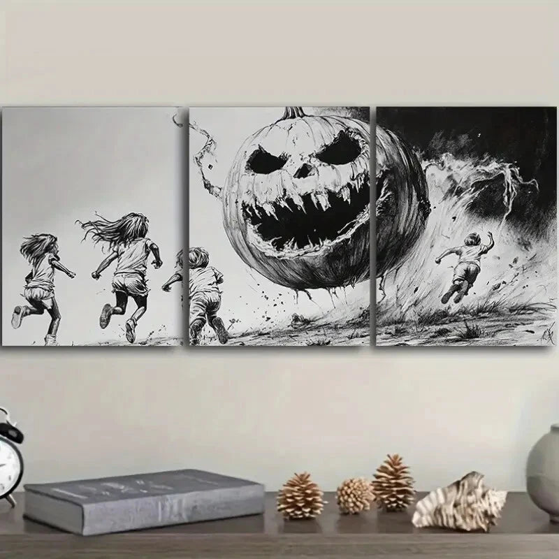 3-Piece Giant Pumpkin and Kids Painting Wall Art Set - Framed Canvas 40x60cm - High Quality Print - 100% Australian Made - Ready to Hang - Perfect for Nursery, Kids Room, or Playroom Decor