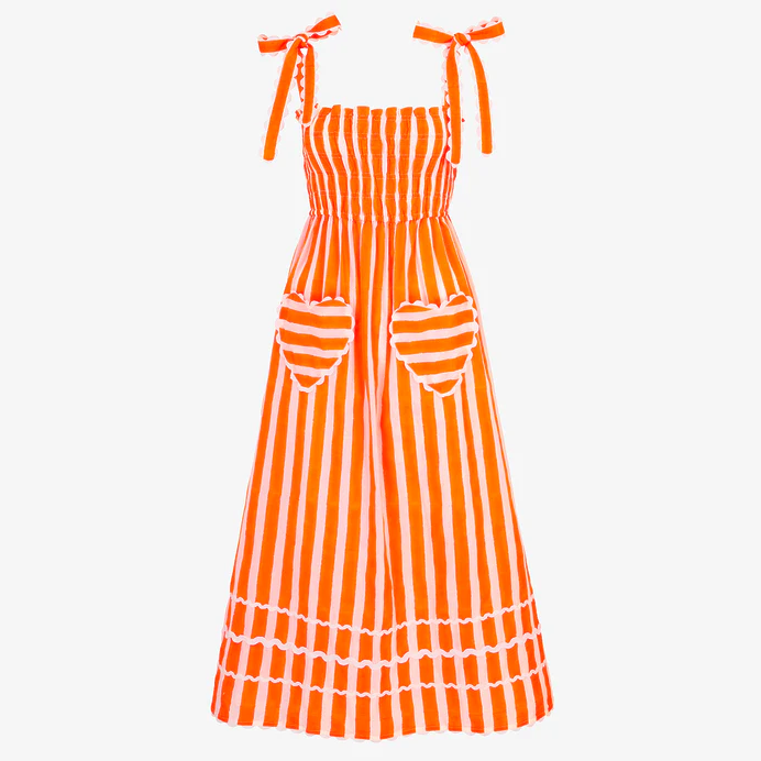 Stylish Pink City Prints Neon Orange Stripe Immy Dress for Women - Perfect for Summer Parties, Beach Vacations & Casual Outings