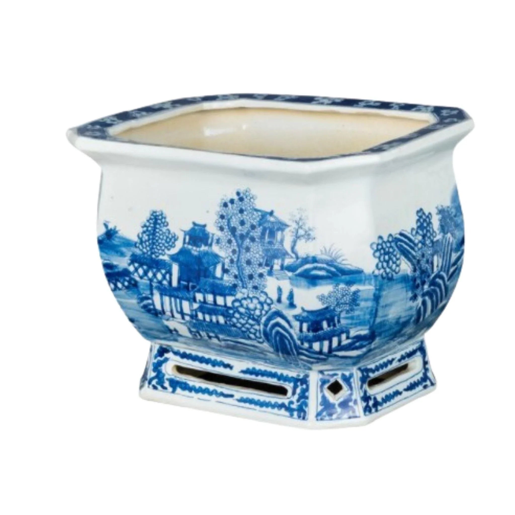Blue and White Porcelain Landscape Foot Bath Planter - Elegant Decorative Planter for Indoor/Outdoor Gardens, Zen Decor, and Relaxing Foot Soaks