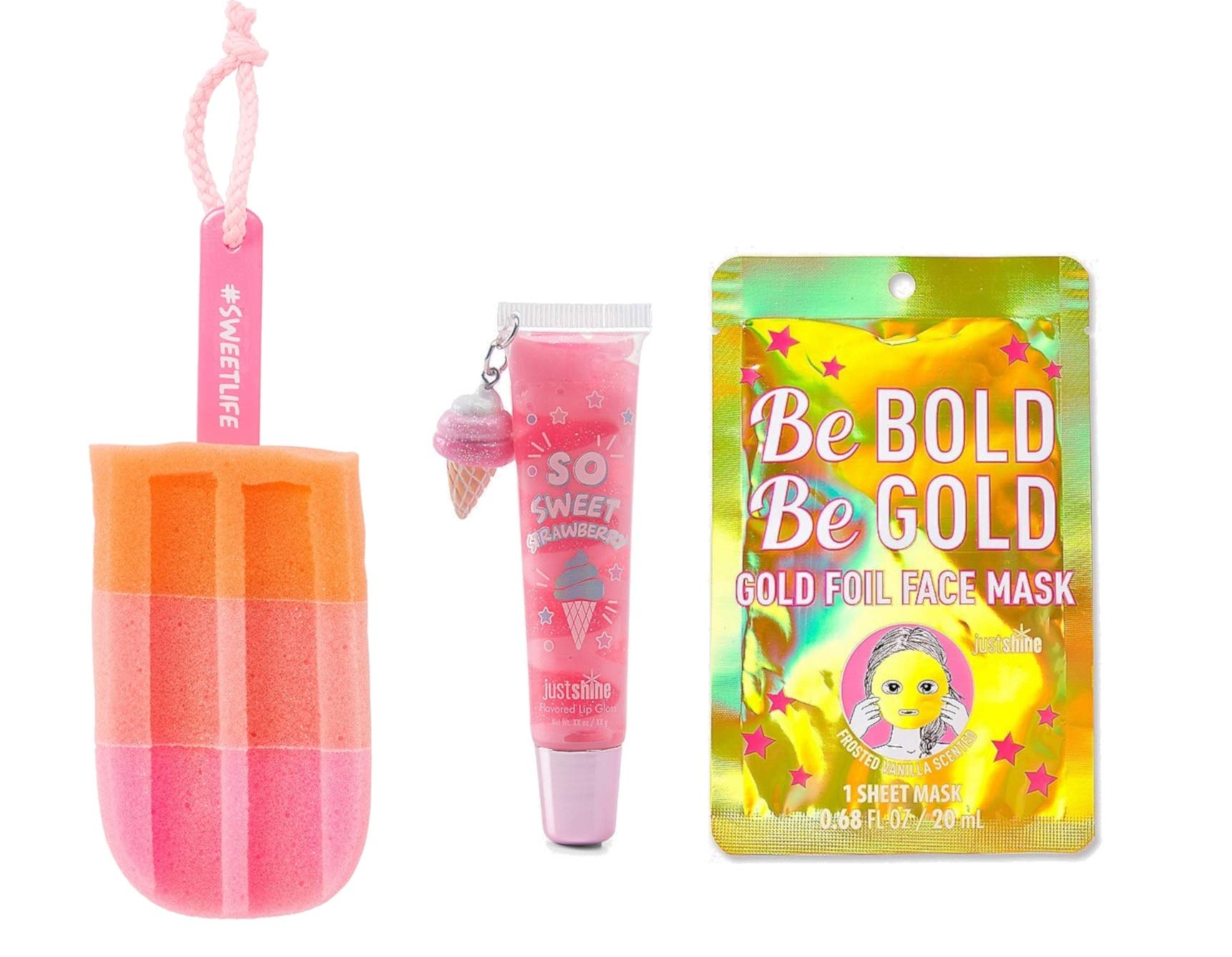 Popscicle 3pc Cosmetic Gift Set - Lip Gloss, Face Mask, Makeup Sponge - Perfect for Travel, Gifting, and Daily Beauty Routine