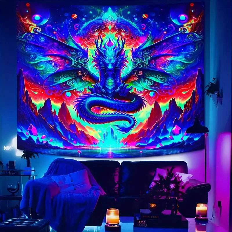 Dragon UV Glow Tapestry Wall Art - Glowing in The Dark Room Decor for Bedroom, Living Room, and Dorm