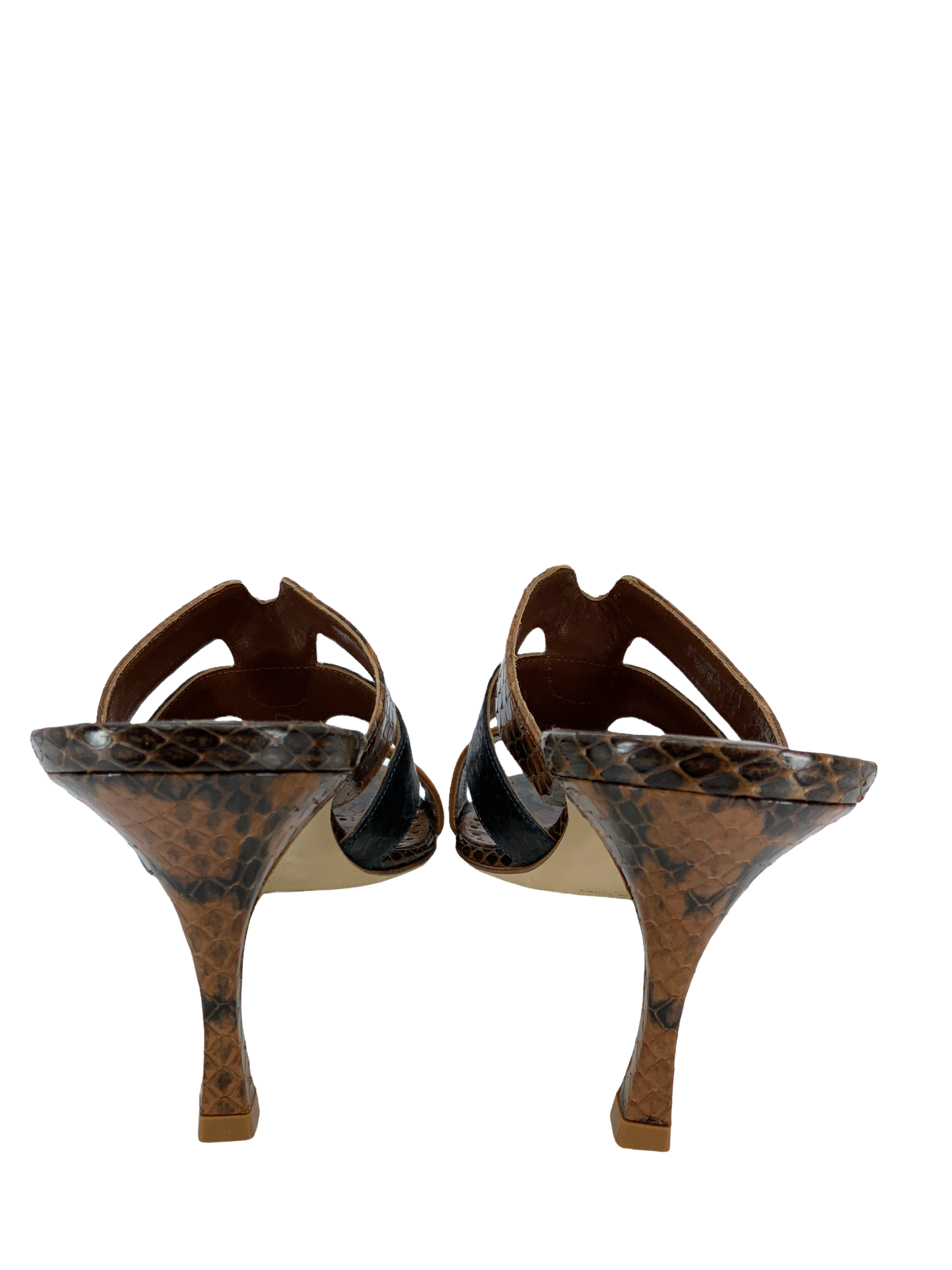 Manolo Blahnik Pennina Brown Suede & Snakeskin Mules - Women's Size 9 Luxury Designer Slides | Perfect for Evening Parties, Weddings & Special Occasions