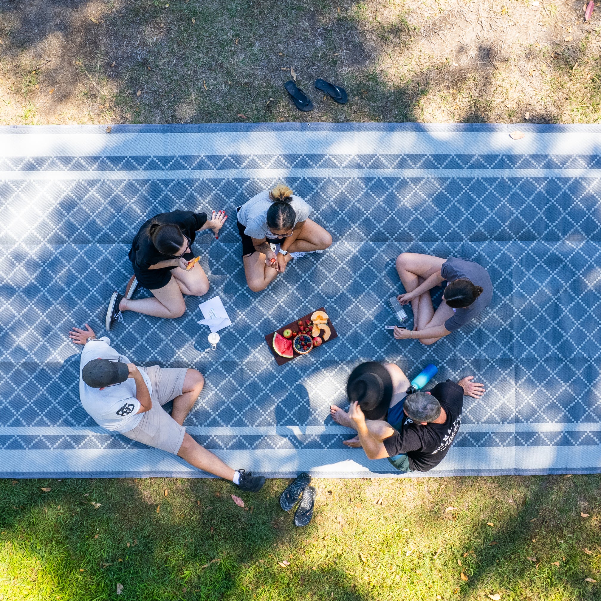 Premium Outdoor Mat - Crisscross Full Plus Grey/Dark Grey - Waterproof & Durable for Patio, Deck, Poolside & Camping