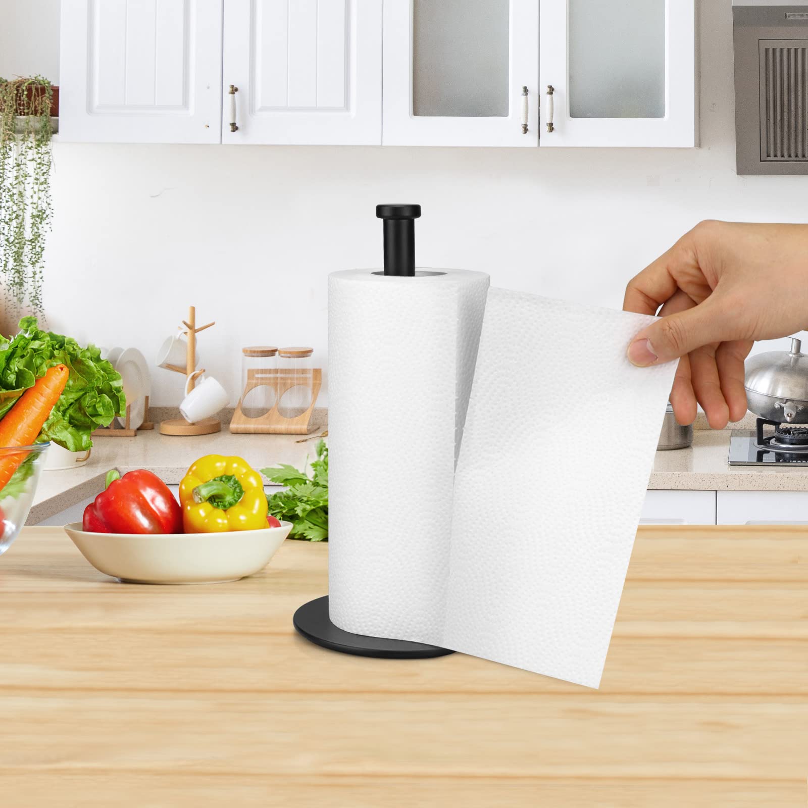 Sturdy Black Paper Towel Holder for Kitchen Countertop - Heavy Weighted Base, Durable Kitchen Roll Holder for Easy Access - Perfect for Home, Office, or Restaurant Use