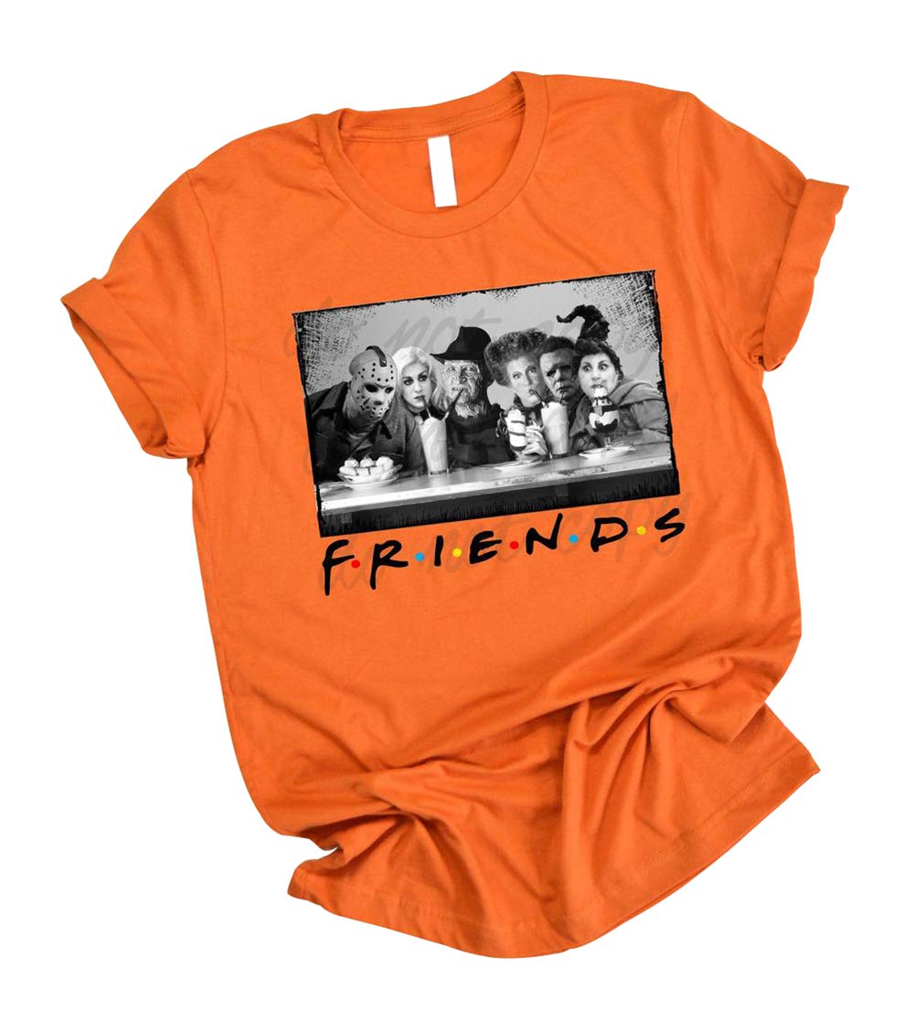 Women's Friends Halloween Horror Movie Face Graphic Novelty T-Shirt - Spooky Halloween Tee for Costume Parties, Movie Nights & Trick or Treating