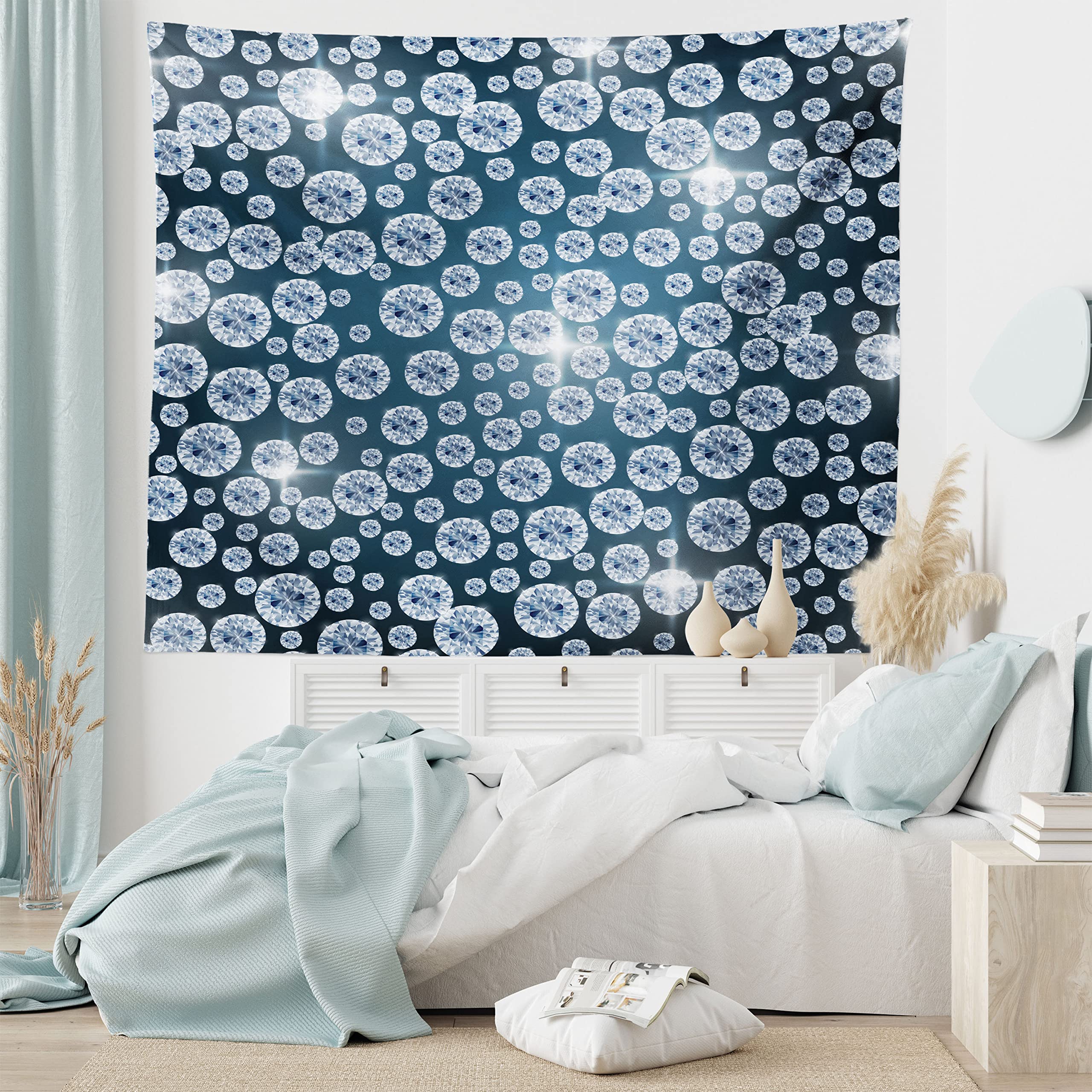Ambesonne Diamond Tapestry - Carbon Atom Cubic Structure Science Art Fabric Wall Hanging for Bedroom & Living Room Decor, 28x23 Inches, Dark Grey | Perfect for Dorm Rooms, Home Offices & Science-Themed Parties