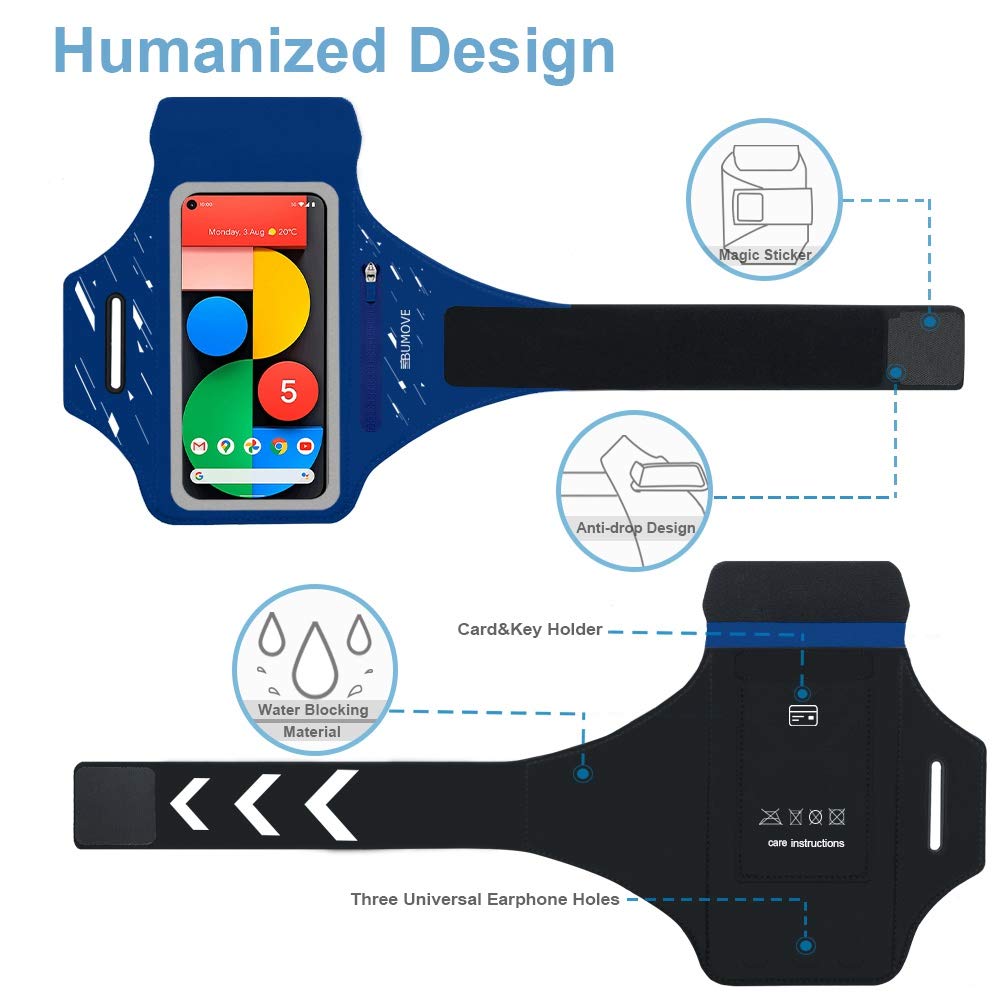 Google Pixel 9/9 Pro/8a/8/7a/7/6a/6/5a/5/4a Running Armband - Adjustable Phone Holder with Key Card Slot & Headphone Port - Perfect for Gym, Jogging & Outdoor Workouts (Dark Blue)
