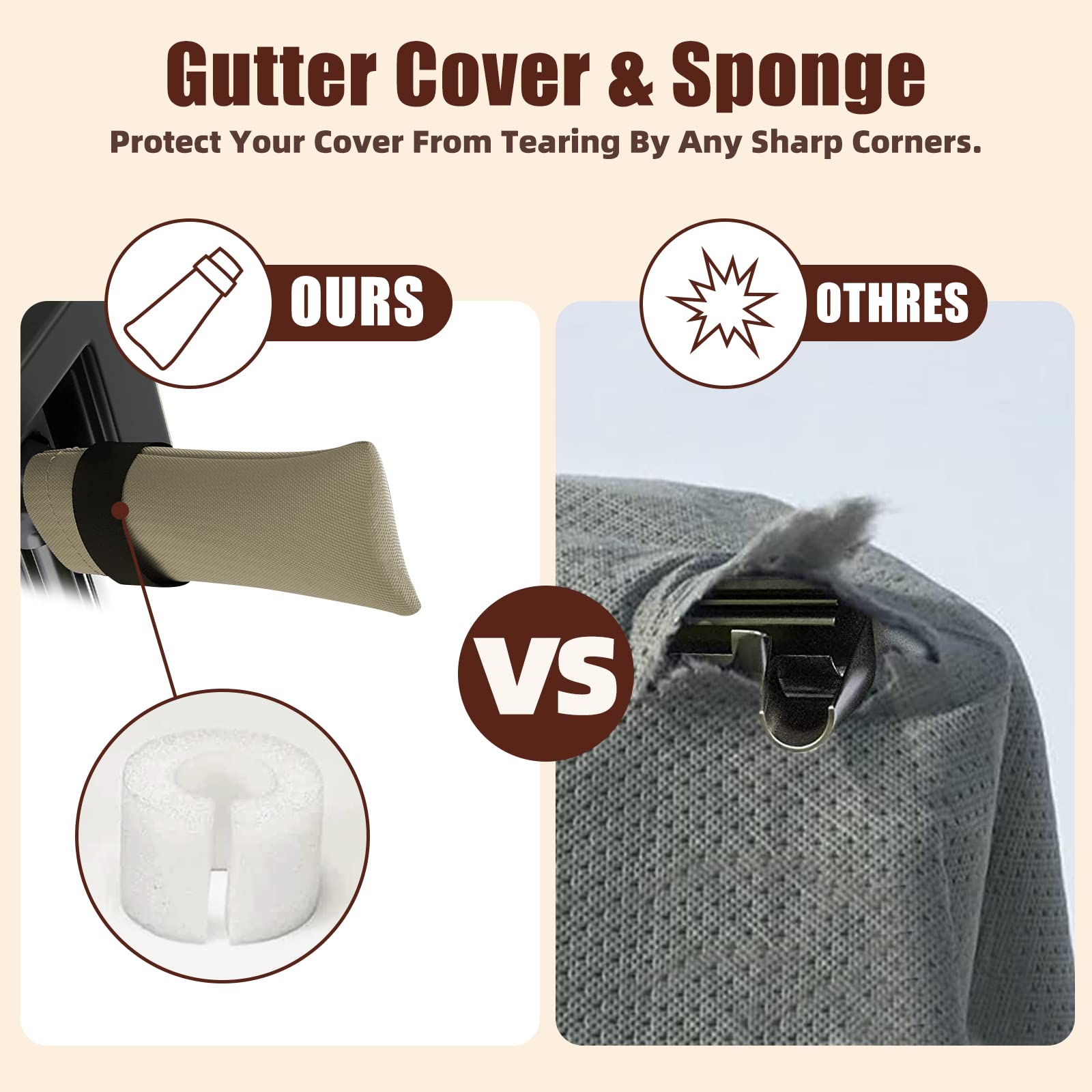 18'-20' RV Cover Travel Trailer Camper Cover - 7-Layer Windproof Waterproof Rip-Stop Fabric with Tongue Jack Cover & Gutter Protection | Includes Extra Windproof Ropes (Brown) | Perfect for Outdoor Storage & Winter Protection