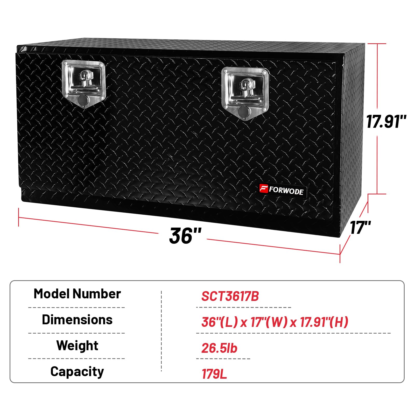 36 Inch Heavy Duty Aluminum Underbody Truck Tool Box for Pickup Truck Bed & RV - Black | Secure Storage for Tools & Equipment On The Go