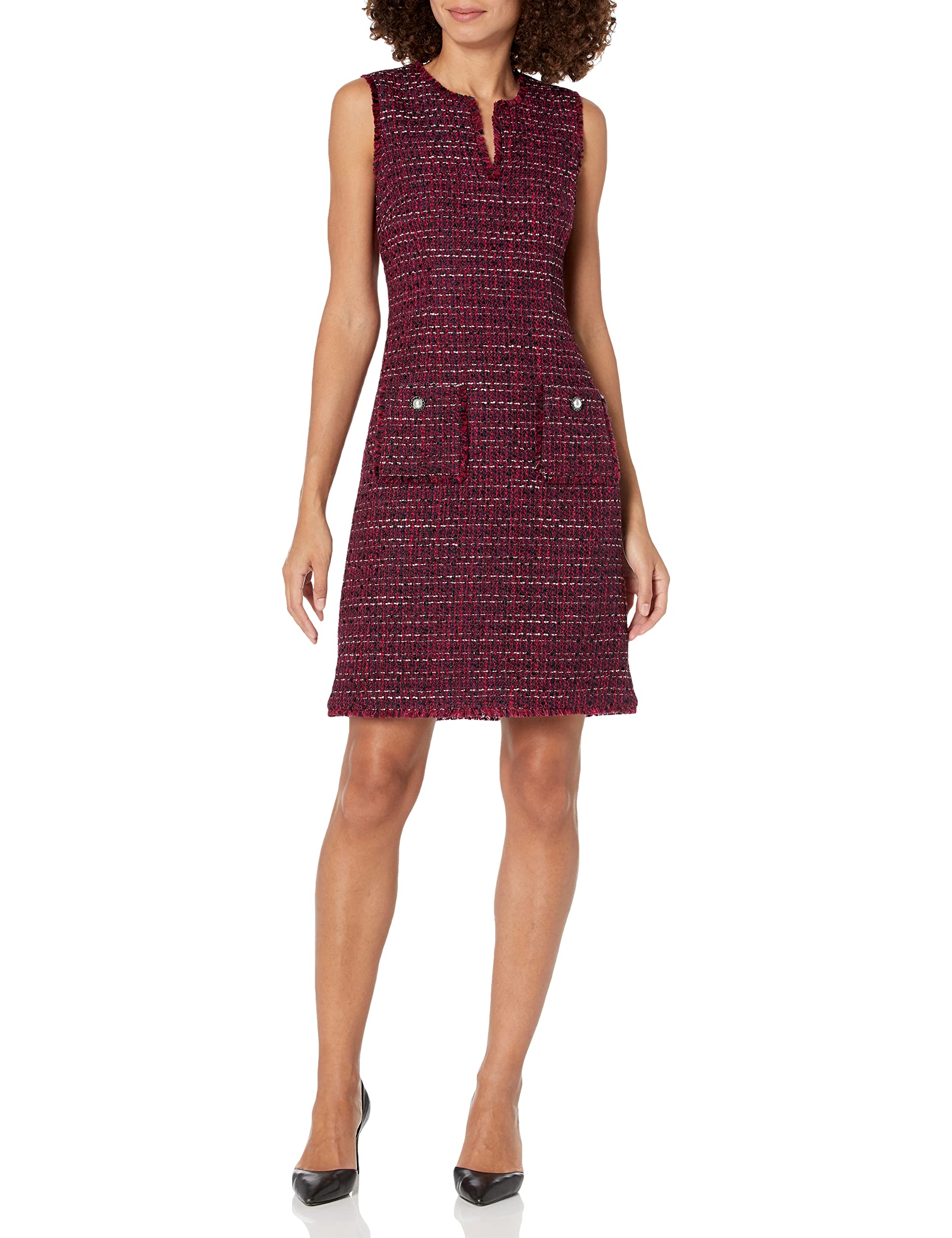 Karl Lagerfeld Paris Women's Tweed Shift Dress with Pockets - Classic A-Line Office Dress for Work, Cocktail Parties & Formal Events