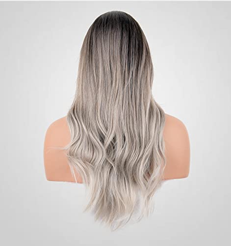 Wavy Silver Platinum Grey Mixed Synthetic Wig for Women - Perfect for Cosplay, Halloween, and Daily Fashion