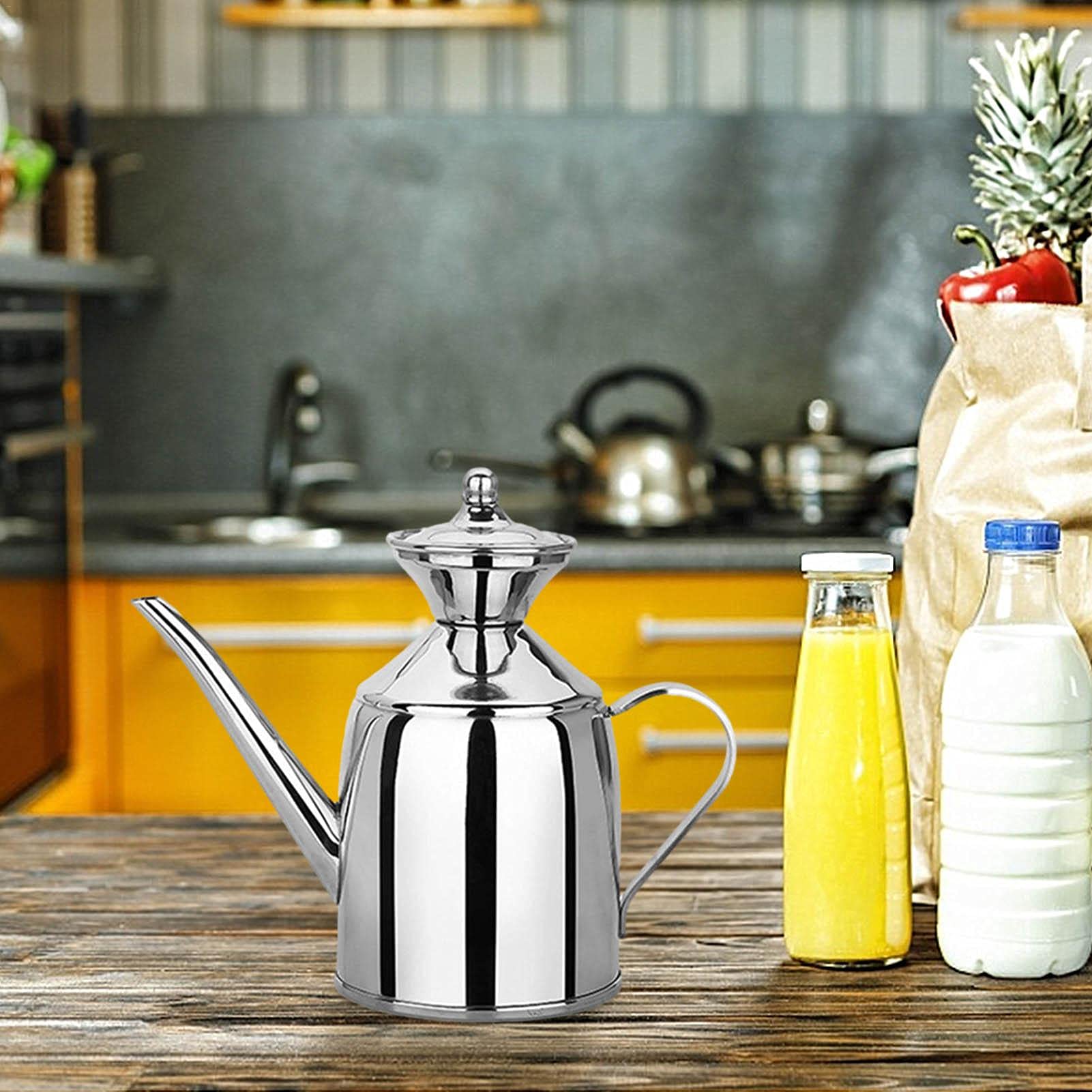 Premium Stainless Steel Olive Oil Dispenser - Leakproof Kitchen Oil Bottle with Drizzler Spout - Large Capacity for Cooking, Salad Dressing & Baking - Perfect for Restaurants & Home Kitchens