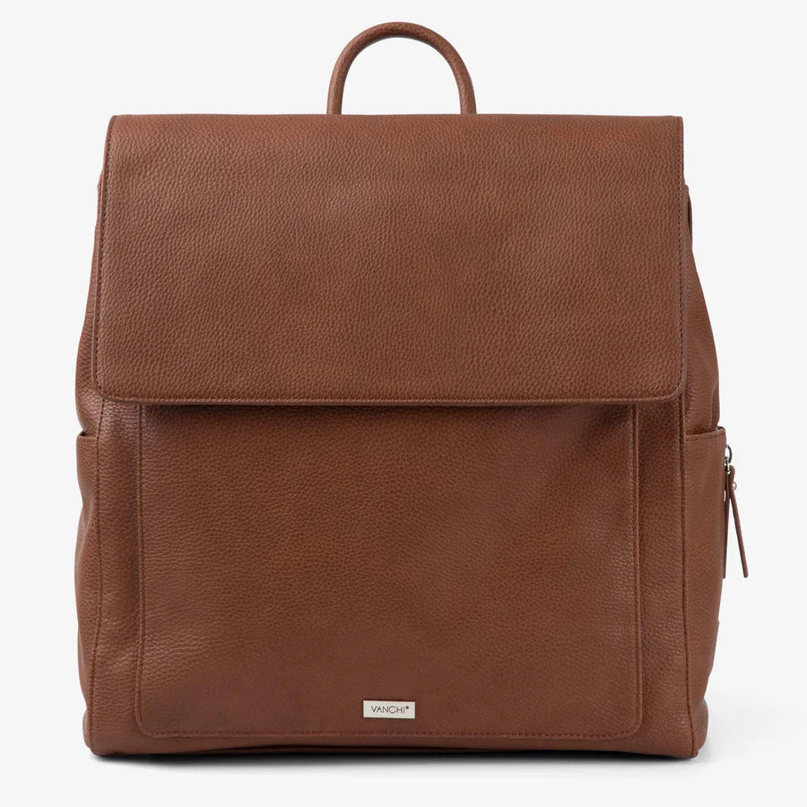 Vanchi Vegan Leather Emmy Backpack Diaper Bag in Pebbled Tan - Stylish & Spacious Baby Bag for Moms, Perfect for Travel, Shopping & Daily Use
