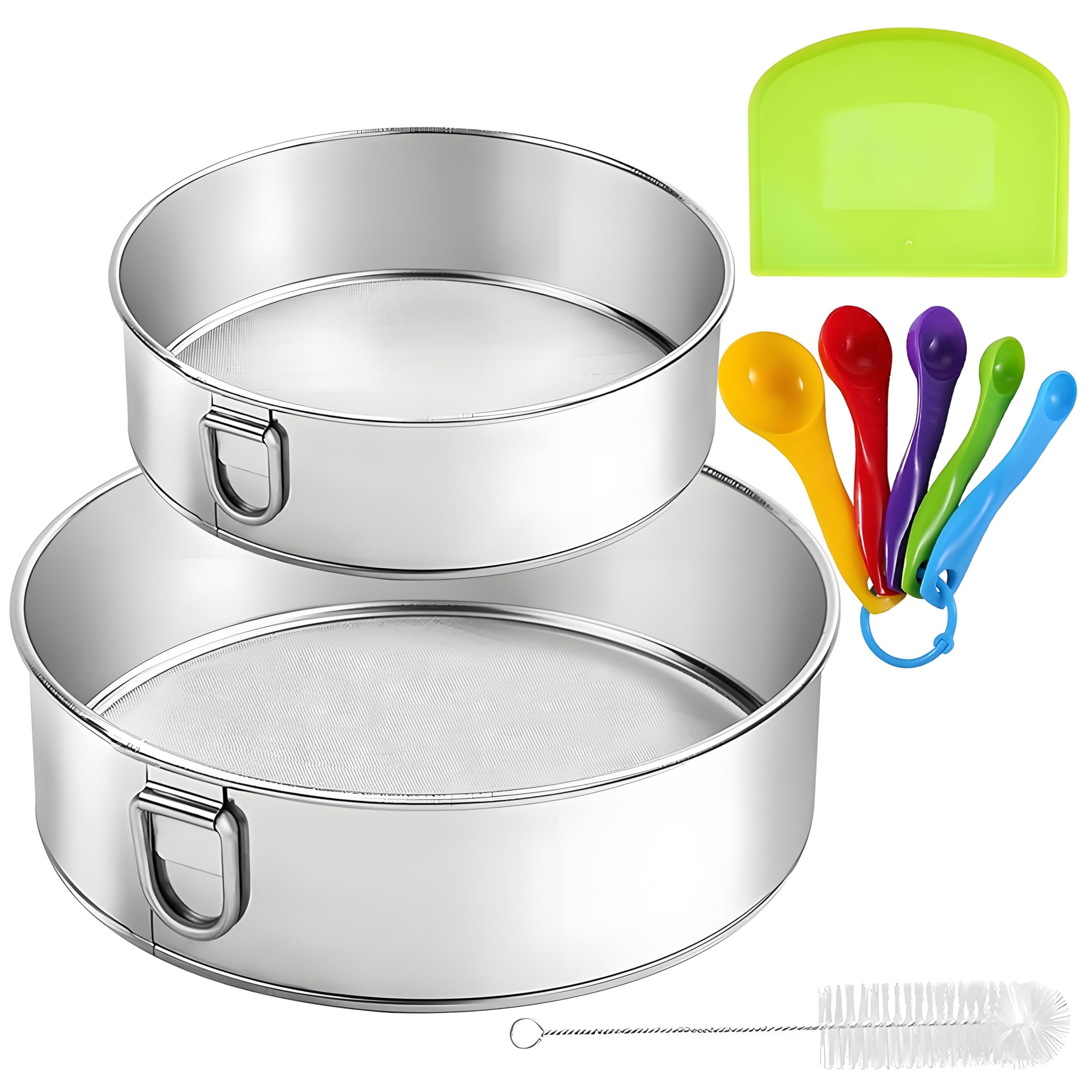 Premium 60 Mesh Stainless Steel Flour Sifter & Sieve for Baking - Fine Mesh Strainer for Cake, Bread, Pastry Dough with Dough Scraper - Ideal for Sifting Flour, Cocoa Powder, Sugar - Perfect for Home Bakers & Professional Kitchens - Easy to Clean & Durable