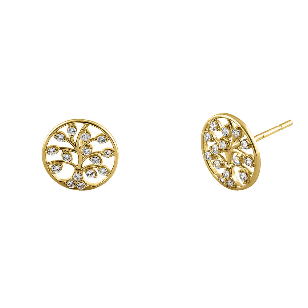 14K Yellow Gold Tree of Life CZ Stud Earrings for Women - Sparkling Cubic Zirconia Jewelry Gift for Birthday, Anniversary & Everyday Wear