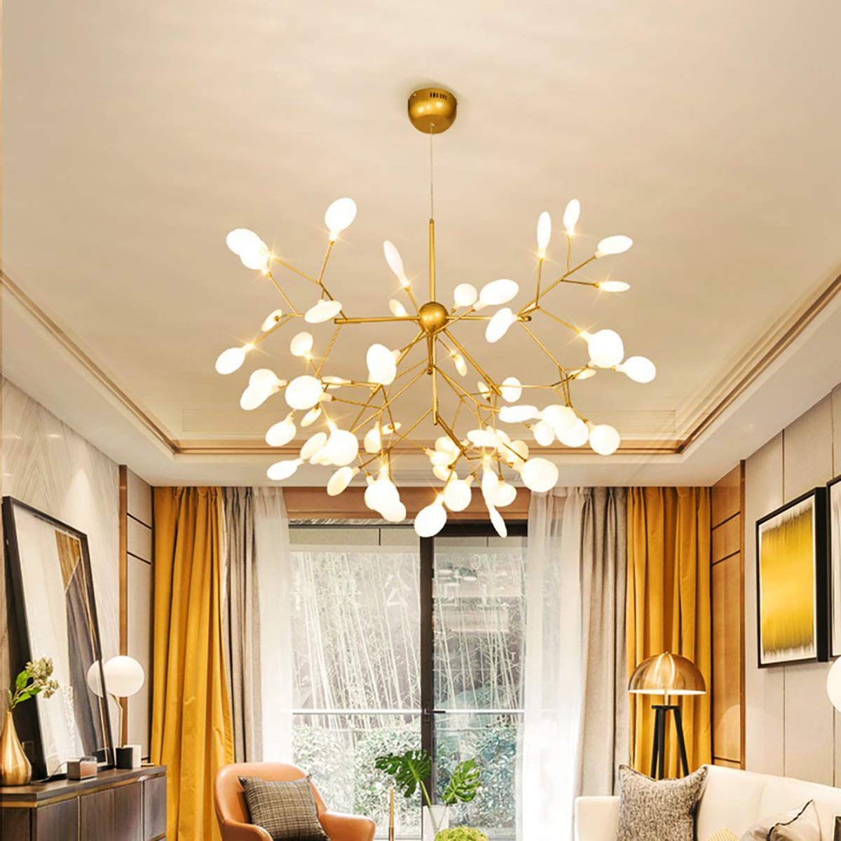 LED Firefly Ceiling Light - 63 Heads Panda Branch Chandelier with G4 Bulbs for Shop, Living Room, Dining Room, Bar, Library, Hallway | Modern Island Hanging Lamps for Home & Commercial Lighting Decor