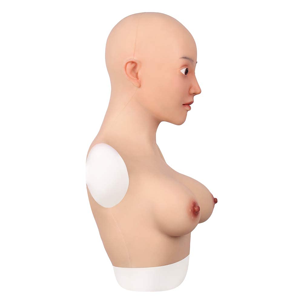 Realistic Silicone Mask with C Cup Breast - Light Beige Transgender Crossdressing Headwear for Cosplay & Halloween Costumes