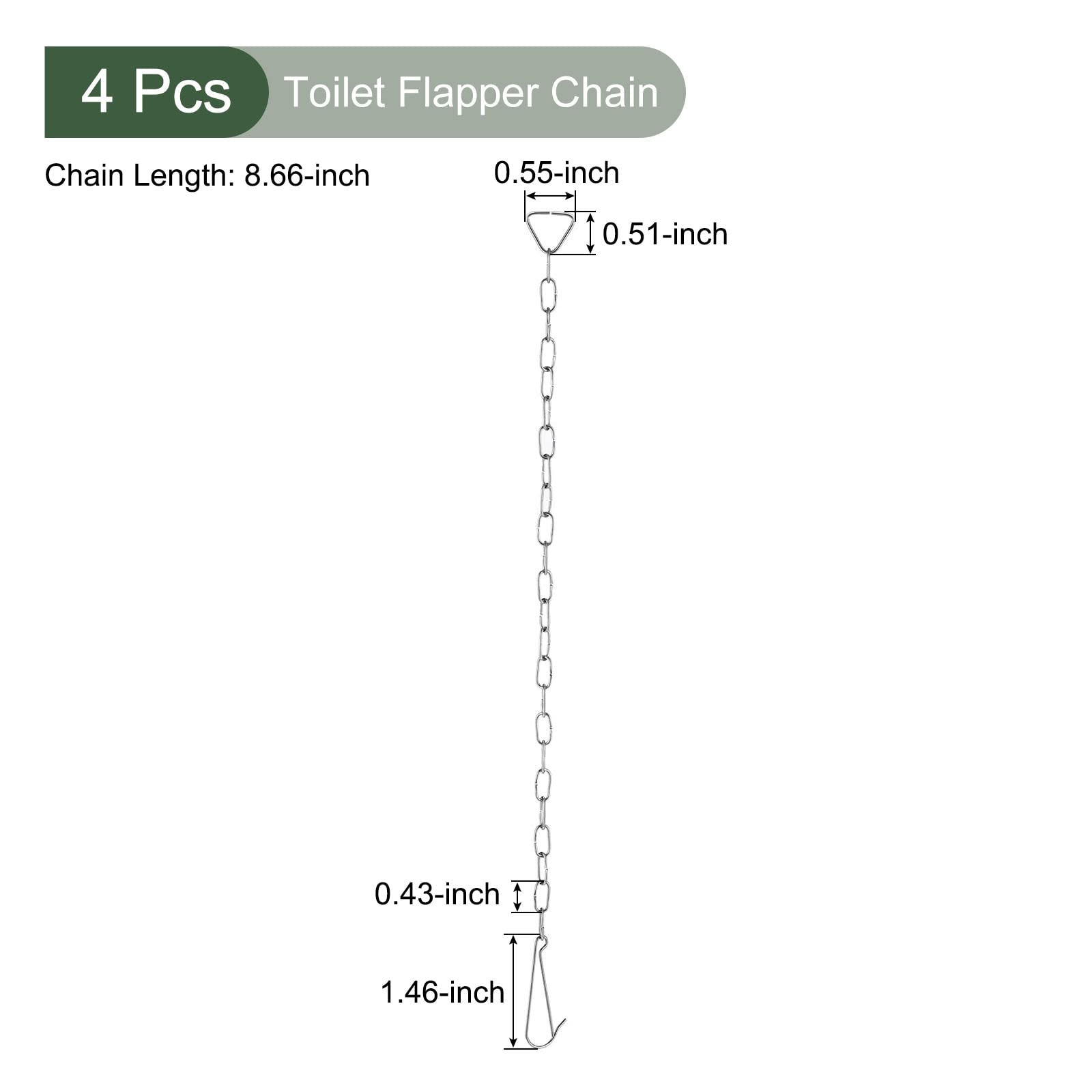 YOKIVE 4 Pack 304 Stainless Steel Toilet Flapper Chain Replacement - 8.66 Inch Oval Lift Chain for Toilet Tank Repair (Silver) - Perfect for Home Bathroom Maintenance & Plumbing Fixes