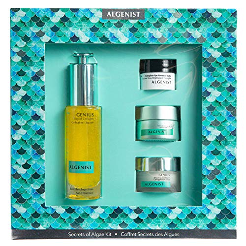Algenist Secrets of Algae 4-Piece Skincare Set - Liquid Collagen (30ml), Anti-Aging Cream (15ml), Eye Renewal Balm (7ml), Sleeping Collagen (8ml) - Non-Comedogenic & Hypoallergenic Skincare for Sensitive Skin - Perfect for Nighttime Routine & Travel Skincare Essentials
