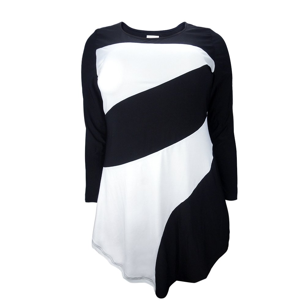 Yitonglian Women's Loose Long Sleeve Black & White Colorblock Tie-Front Pullover Top - Casual Chic Shirt for Work, Date Night & Fall Layering