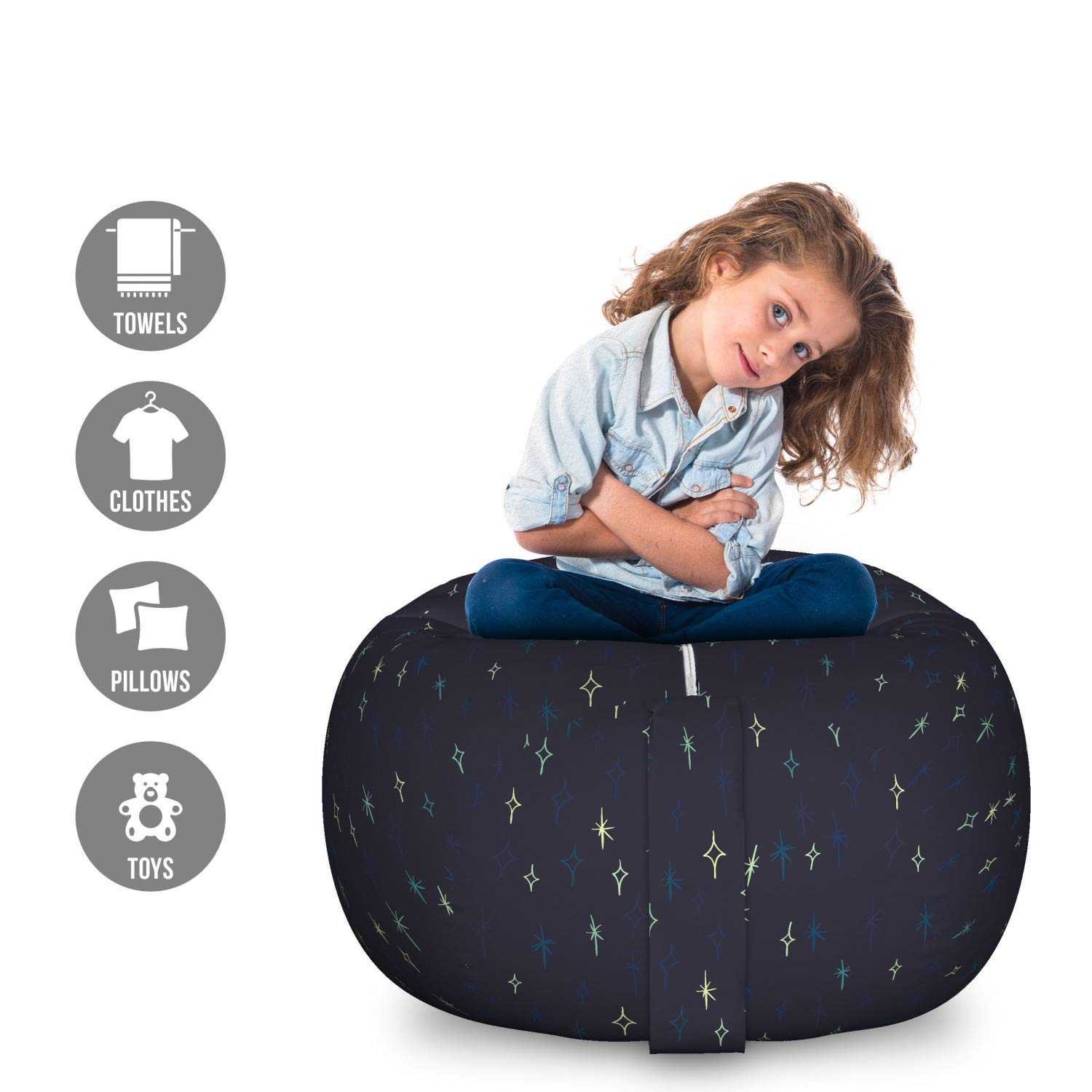 Ambesonne Large Multicolor Abstract Storage Toy Bag Chair - Continuous Cartoon Stars at Night Cosmos Pattern, Washable Stuffed Animal Organizer - Perfect for Kids' Room, Playroom & Nursery Organization