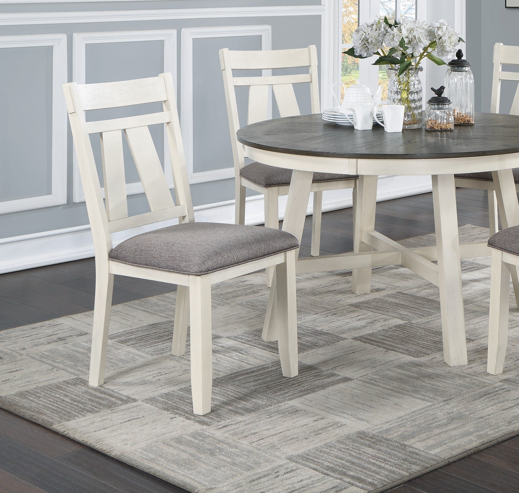 Modern Gray Fabric Dining Chairs Set of 2 - White Wooden Frame with Clean Lines - Perfect for Kitchen, Dining Room, or Breakfast Nook Seating