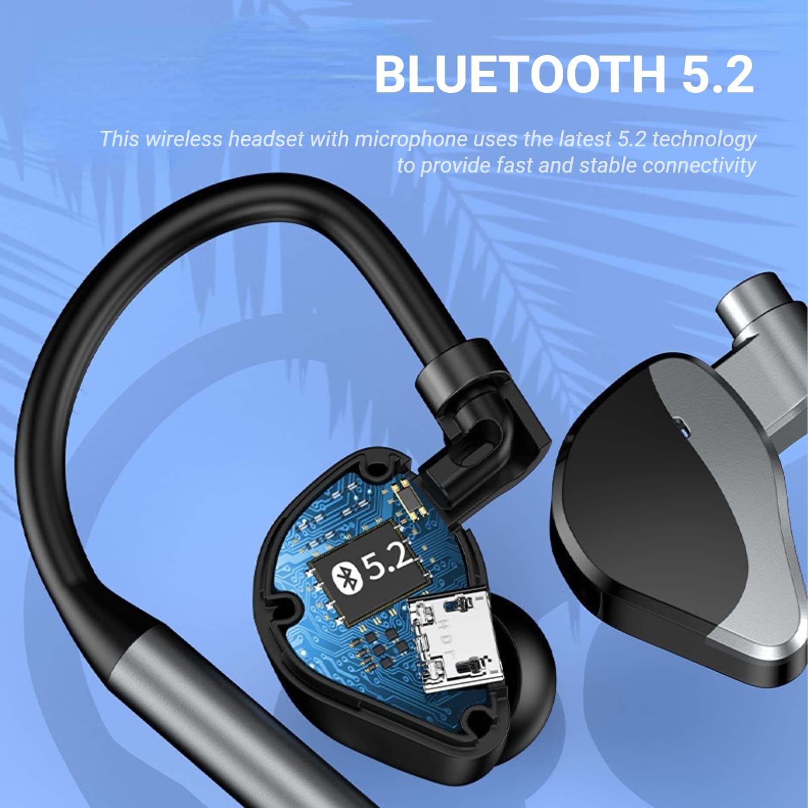 Wireless Bluetooth Headset with Noise Canceling Mic - Single Ear Hands-Free Earpiece for Business Calls, Driving & Office Use | Long Battery Life & Clear Audio