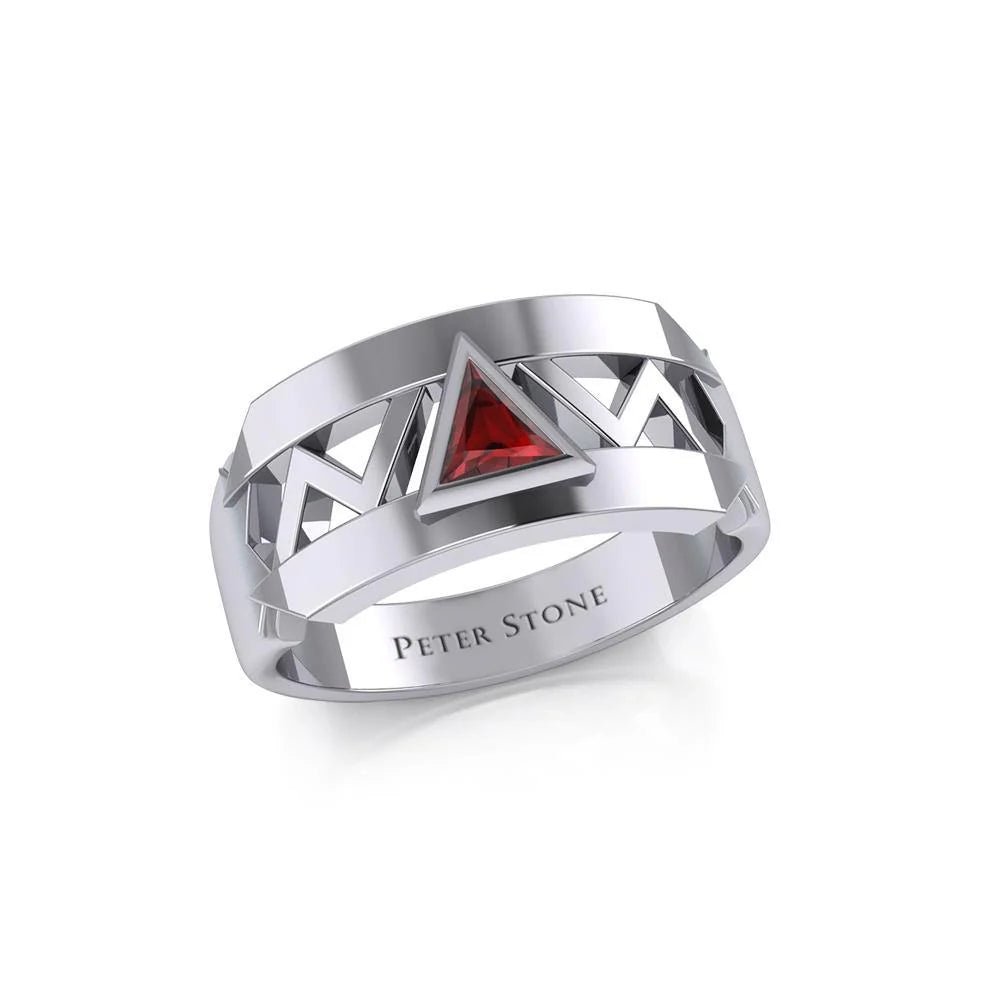 Modern Sterling Silver Ring with Inlaid Recovery Symbol - Elegant Jewelry for Women, Men - Perfect for 12 Step Programs, Sobriety Gifts & Spiritual Healing (TRI1929)