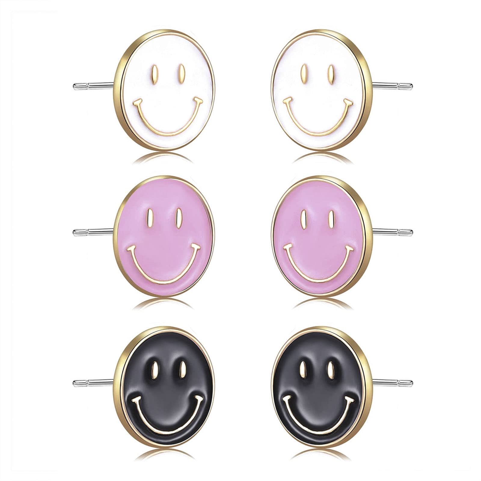 Trendy Cute Smile Face Small Stud Earrings - Fun Round Preppy Happy Earrings for Women & Teen Girls - Perfect Summer Jewelry Gift for Casual Wear, Parties & Everyday Fashion