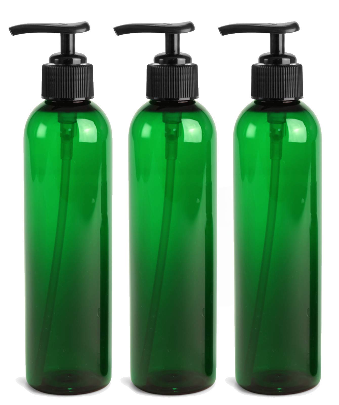 Grand Parfums 8 Oz GREEN Plastic Bottles with Black Lotion Pumps - Refillable Containers for Gel, Soap, Shampoo, Body Lotion & Cream (6-Pack) - Perfect for Home, Salon & Travel Use
