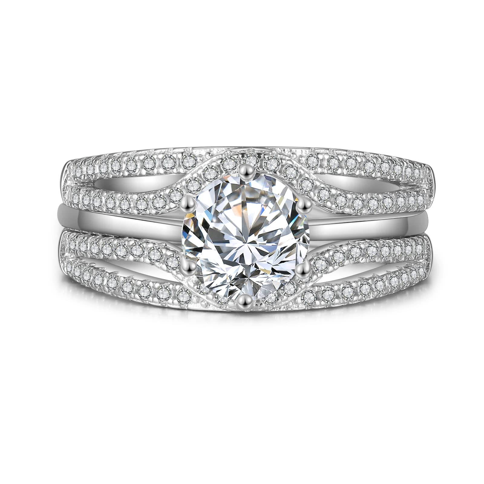 Lorajewel Moissanite Diamond Engagement Ring for Women - Sterling Silver Wedding & Anniversary Promise Ring Set (2-Piece & 3-Piece) - Perfect for Proposals, Weddings, Anniversaries & Special Occasions