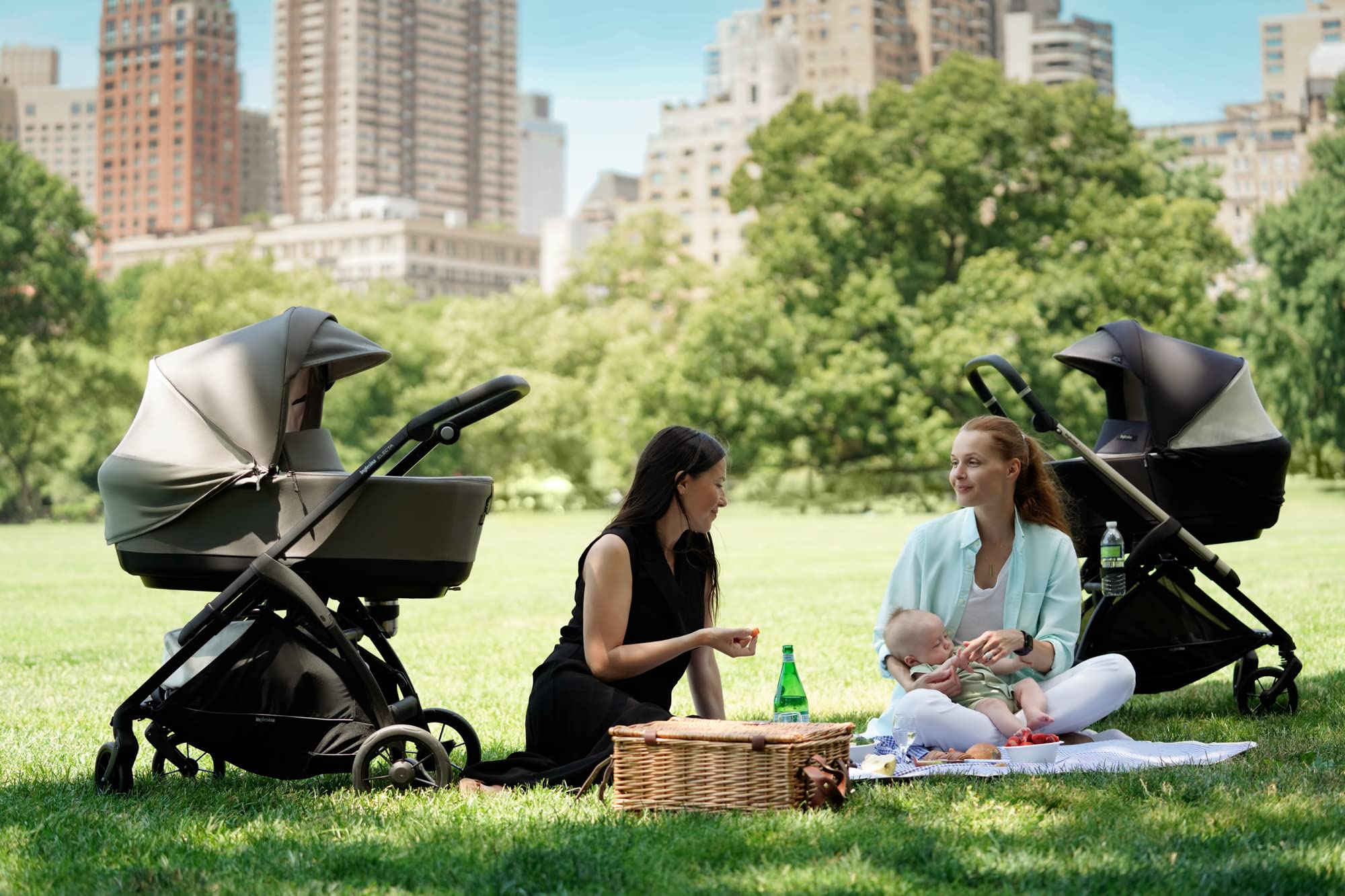 Inglesina Electa Bassinet & Stand for Newborns & Babies up to 6 Months - Portable Crib with Ventilation System, Cover & Canopy - Compatible with Electa Stroller - Tribeca Green - Perfect for Overnight Sleep, Nursery & Travel Use