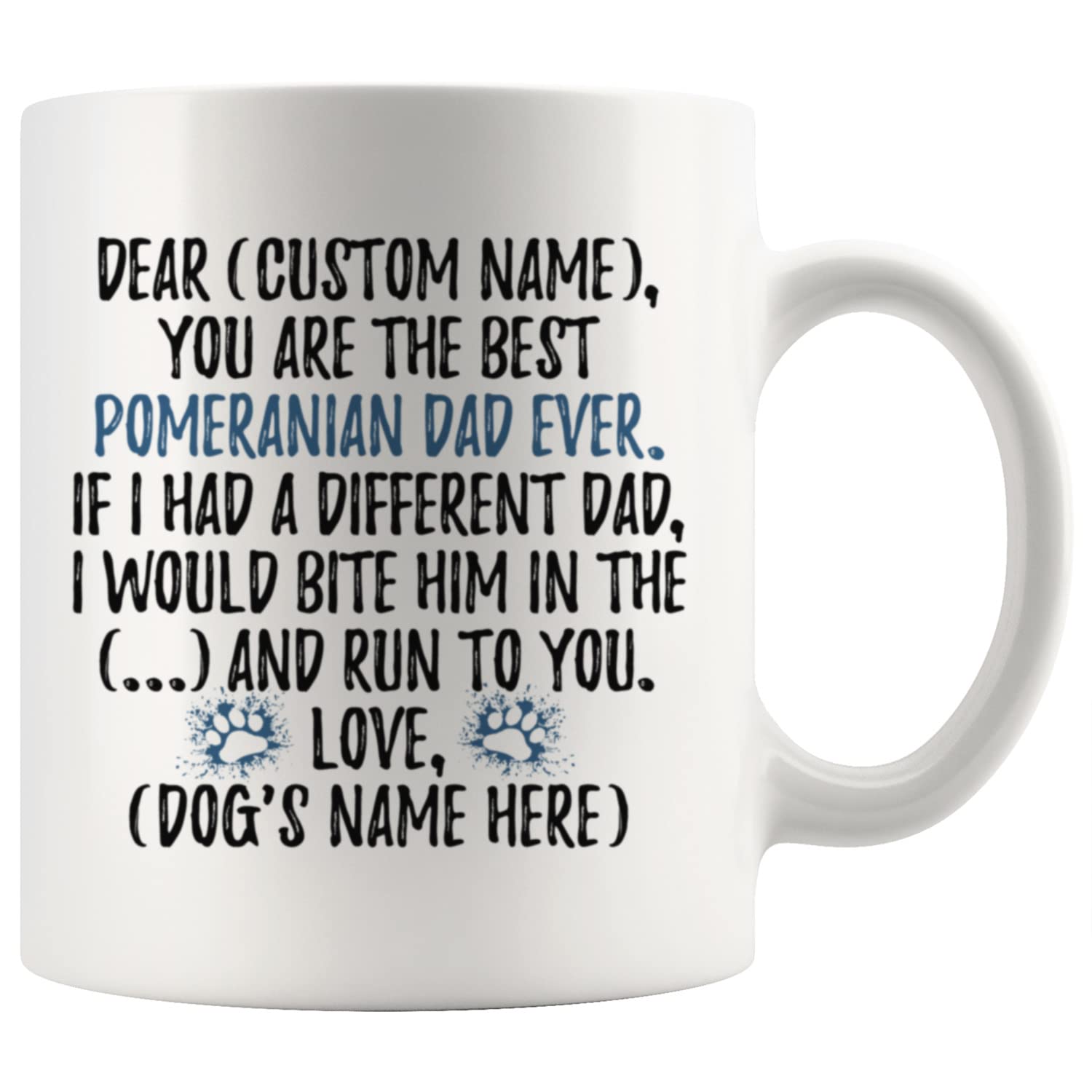 Personalized Pomeranian Dog Dad Mug - 11 oz Custom Pompom Dog Coffee Cup for Men, Pom Dog Daddy Gift Idea, I Love Tumbleweed Dog Owner Present - Perfect for Father's Day, Birthday & Office Use